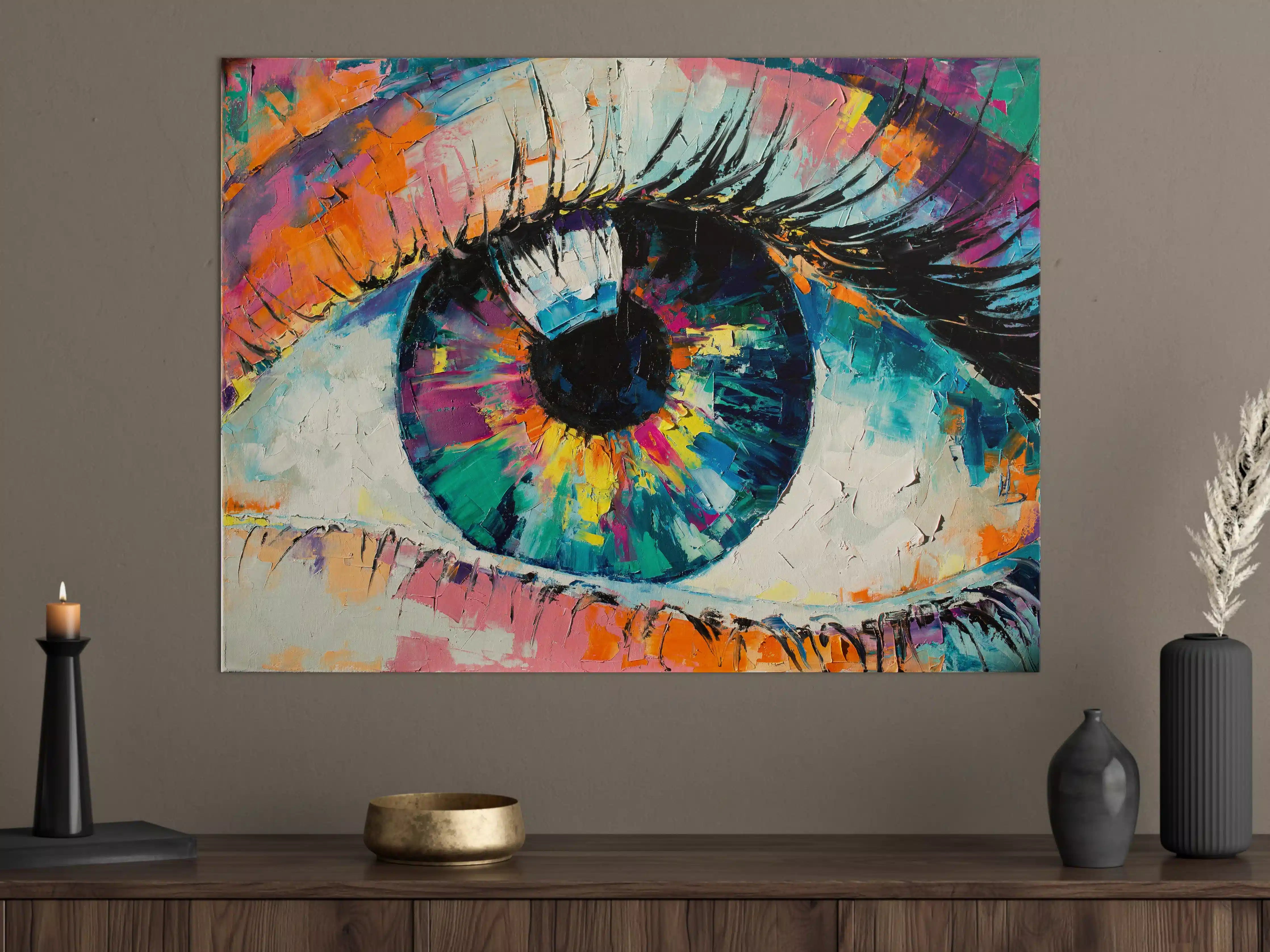Große Wandbilder - Buntes Auge in lebendiger Malerei