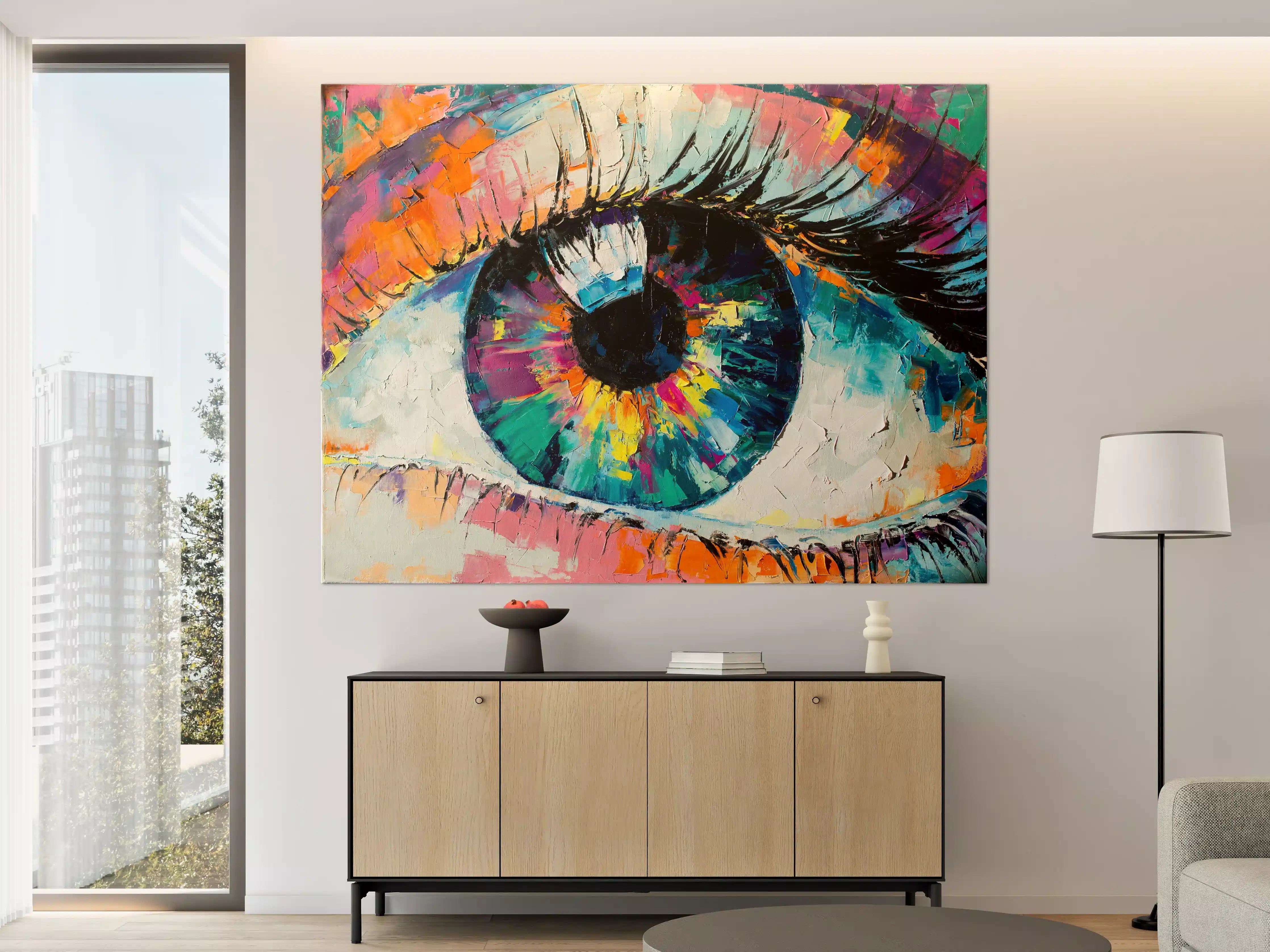 Große Wandbilder - Buntes Auge in lebendiger Malerei