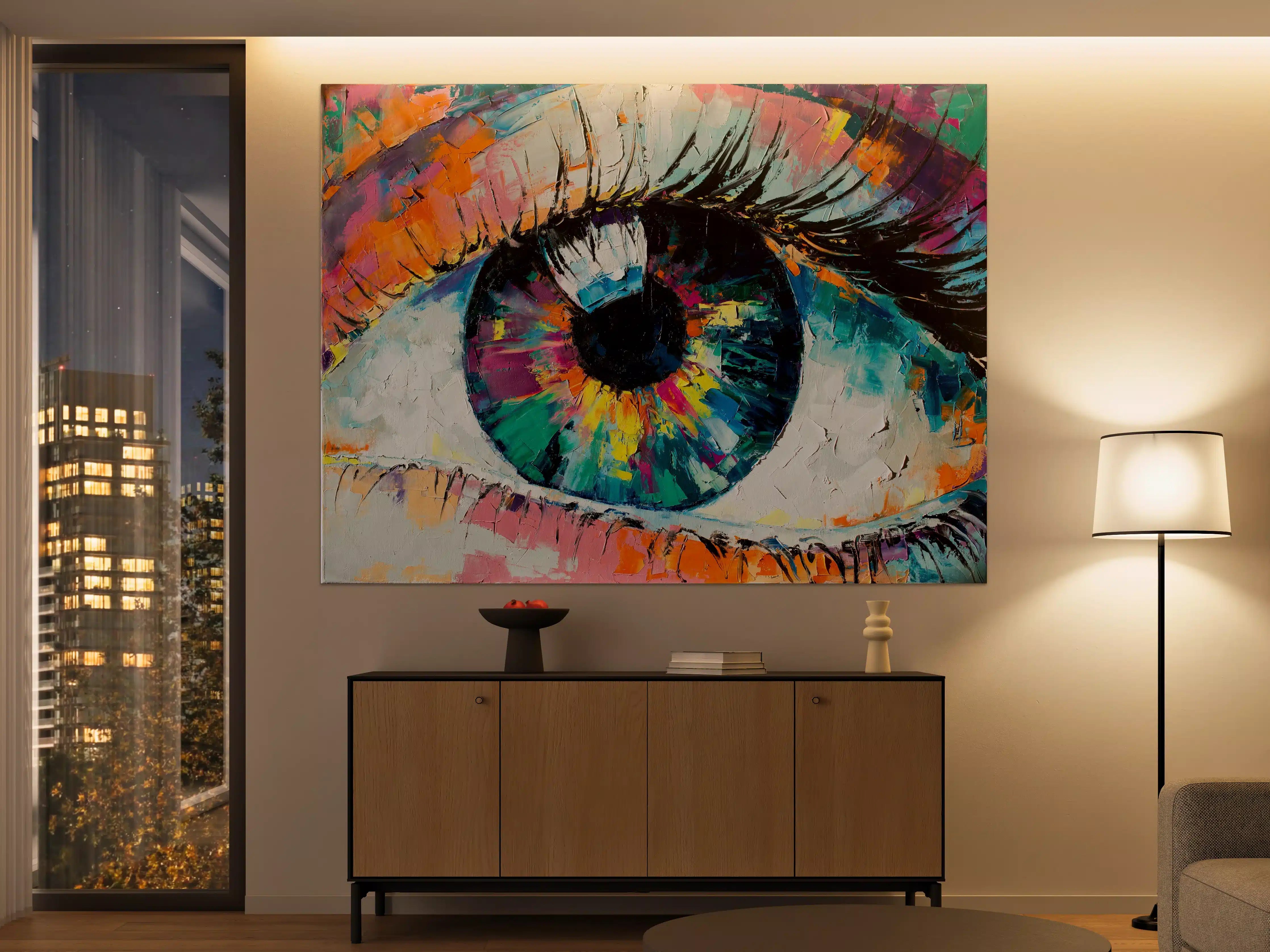 Große Wandbilder - Buntes Auge in lebendiger Malerei