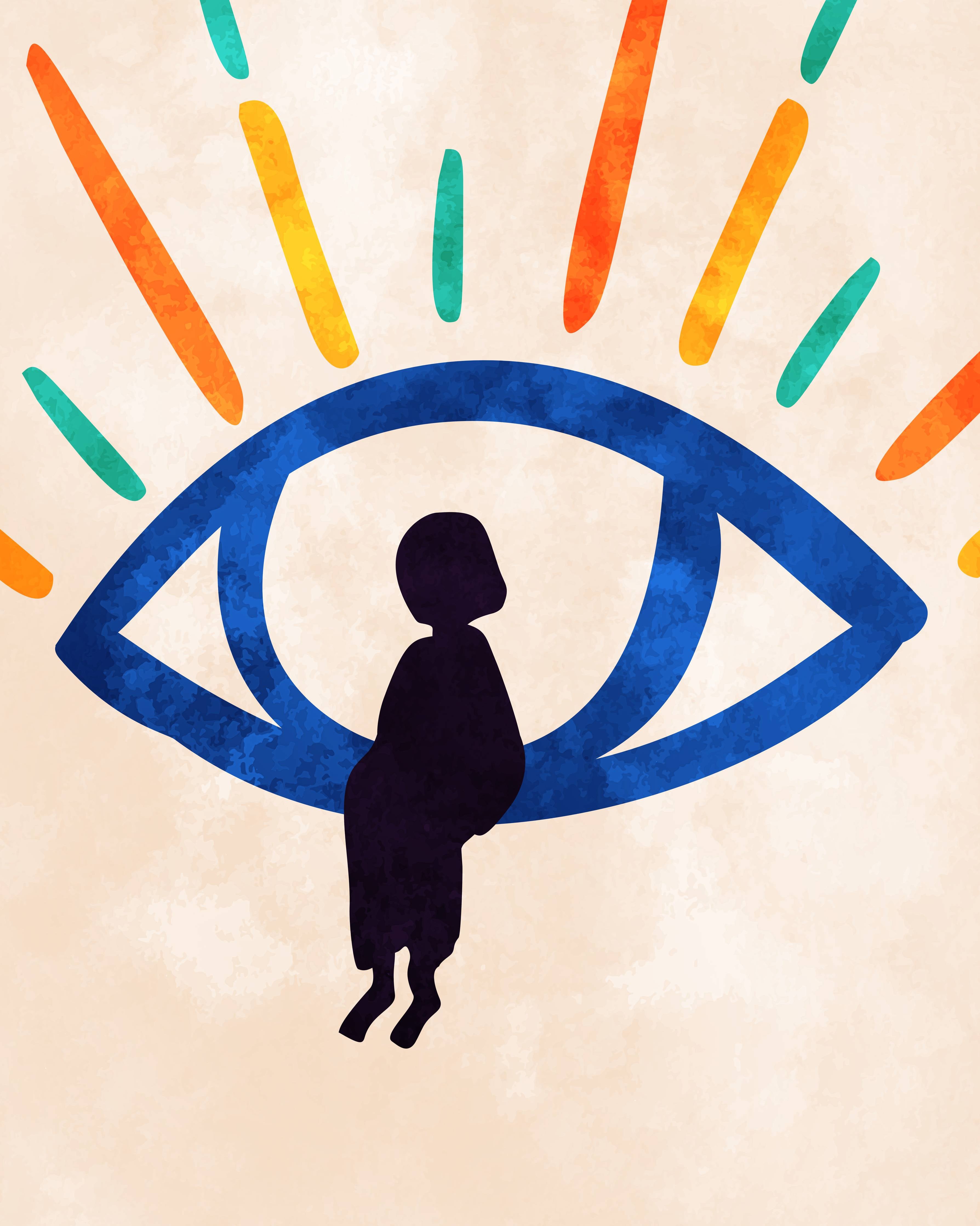 Große Wandbilder-Buntes Auge mit Kind im Zentrum