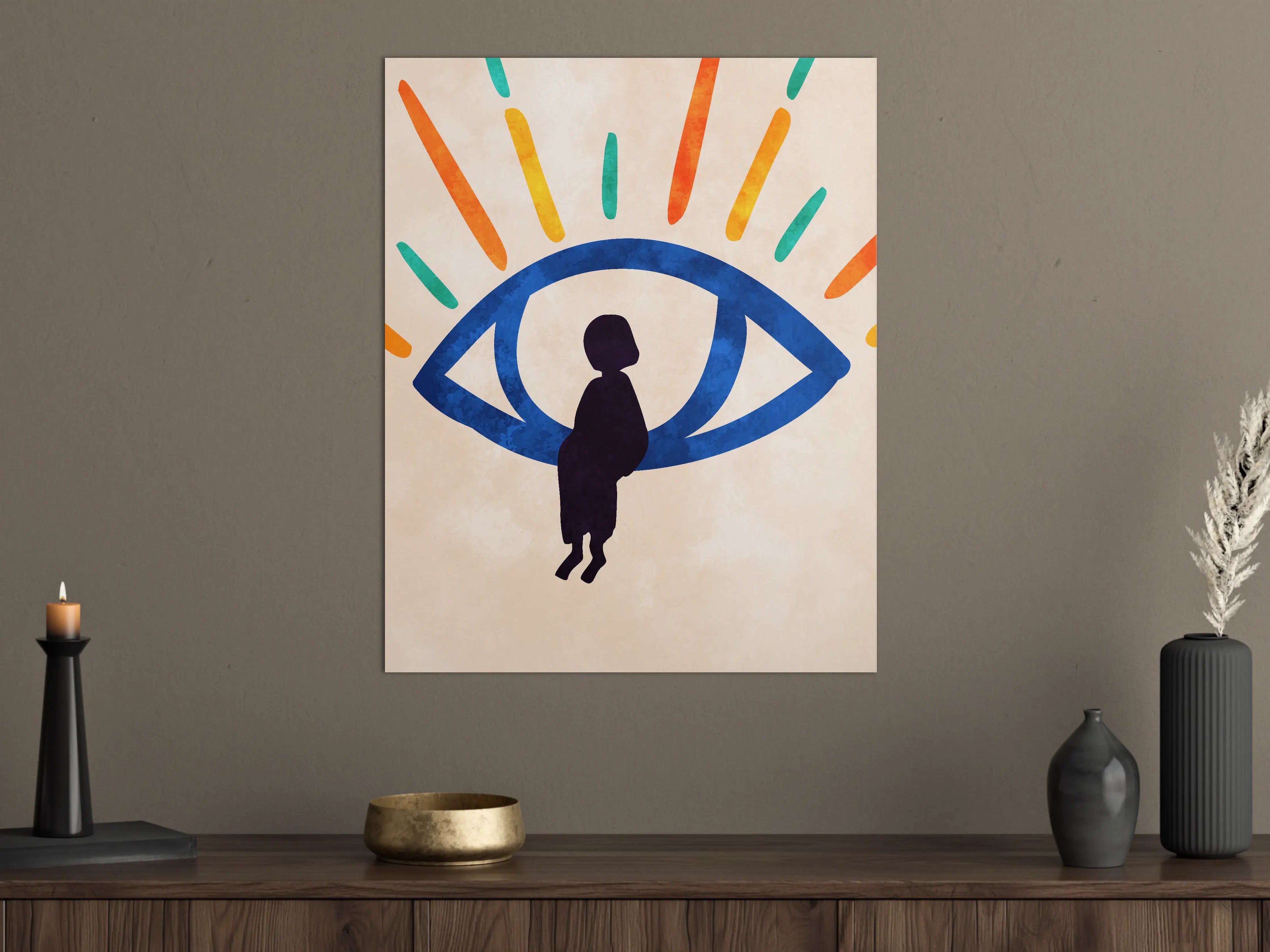 Große Wandbilder - Buntes Auge mit Kind im Zentrum