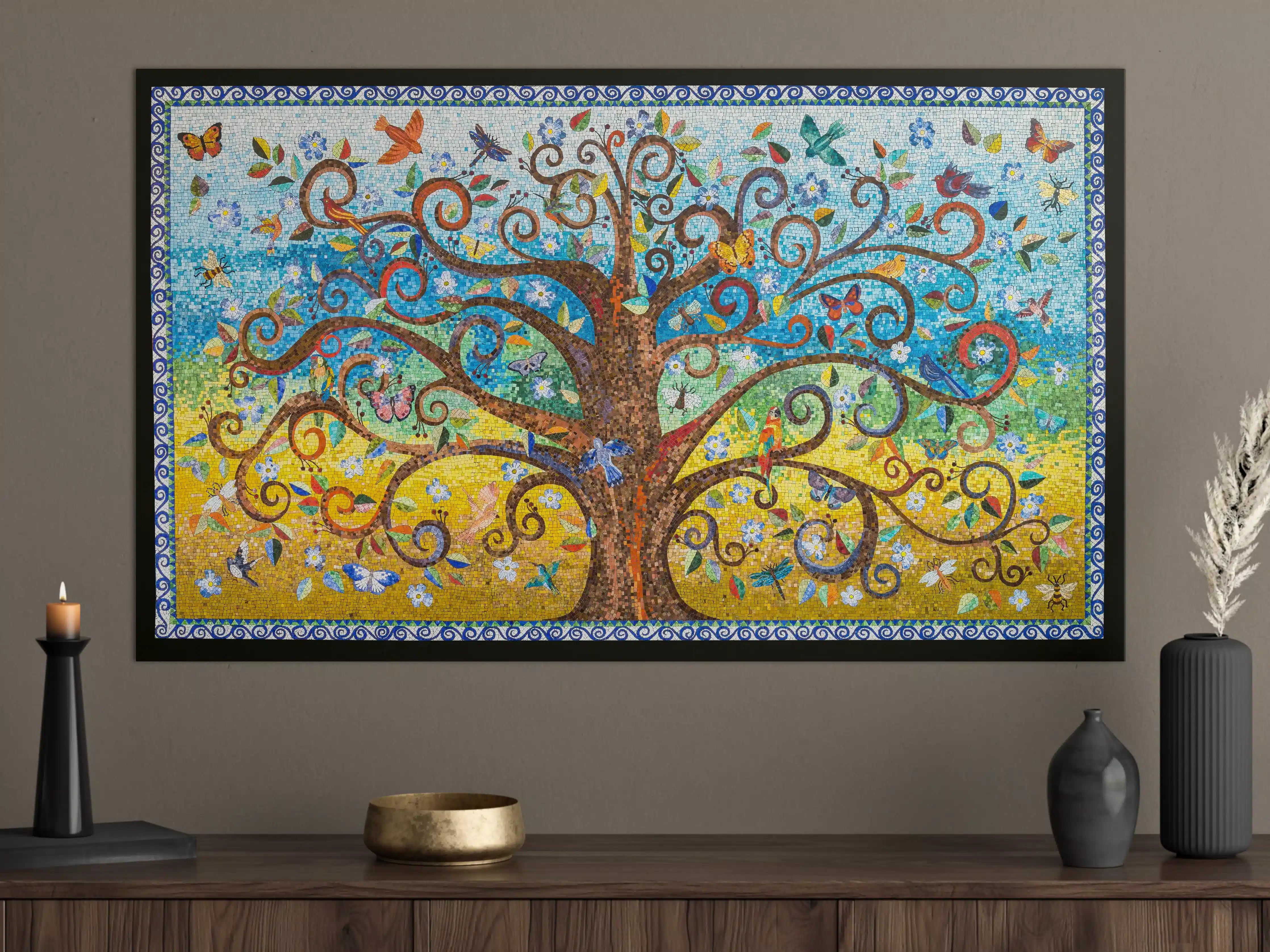 Große Wandbilder - Buntes Baum Mosaik Kunstwerk