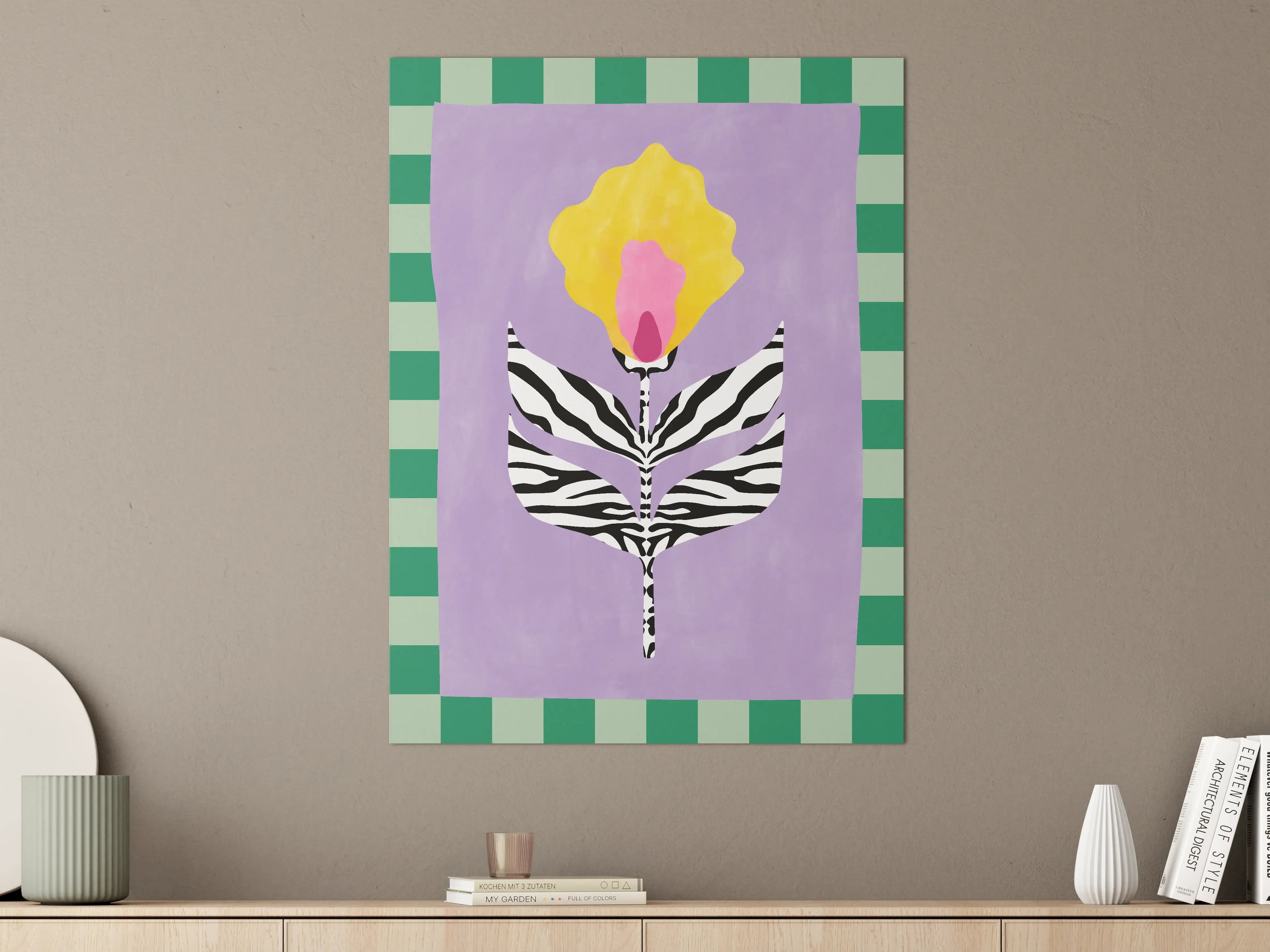 Große Wandbilder - Buntes Blumendesign mit Zebra-Muster