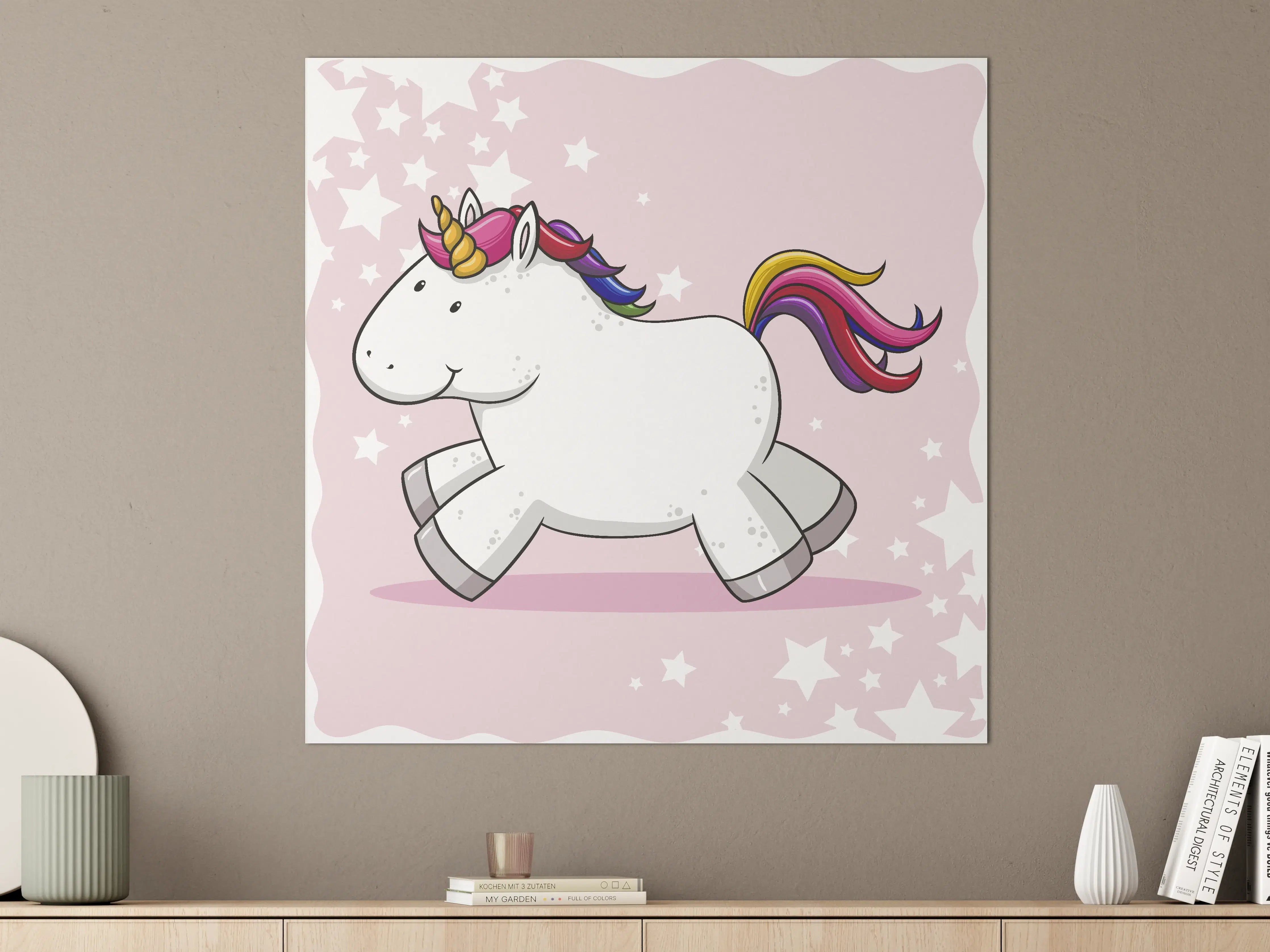 Große Wandbilder - Buntes Einhorn Plüschtier Design