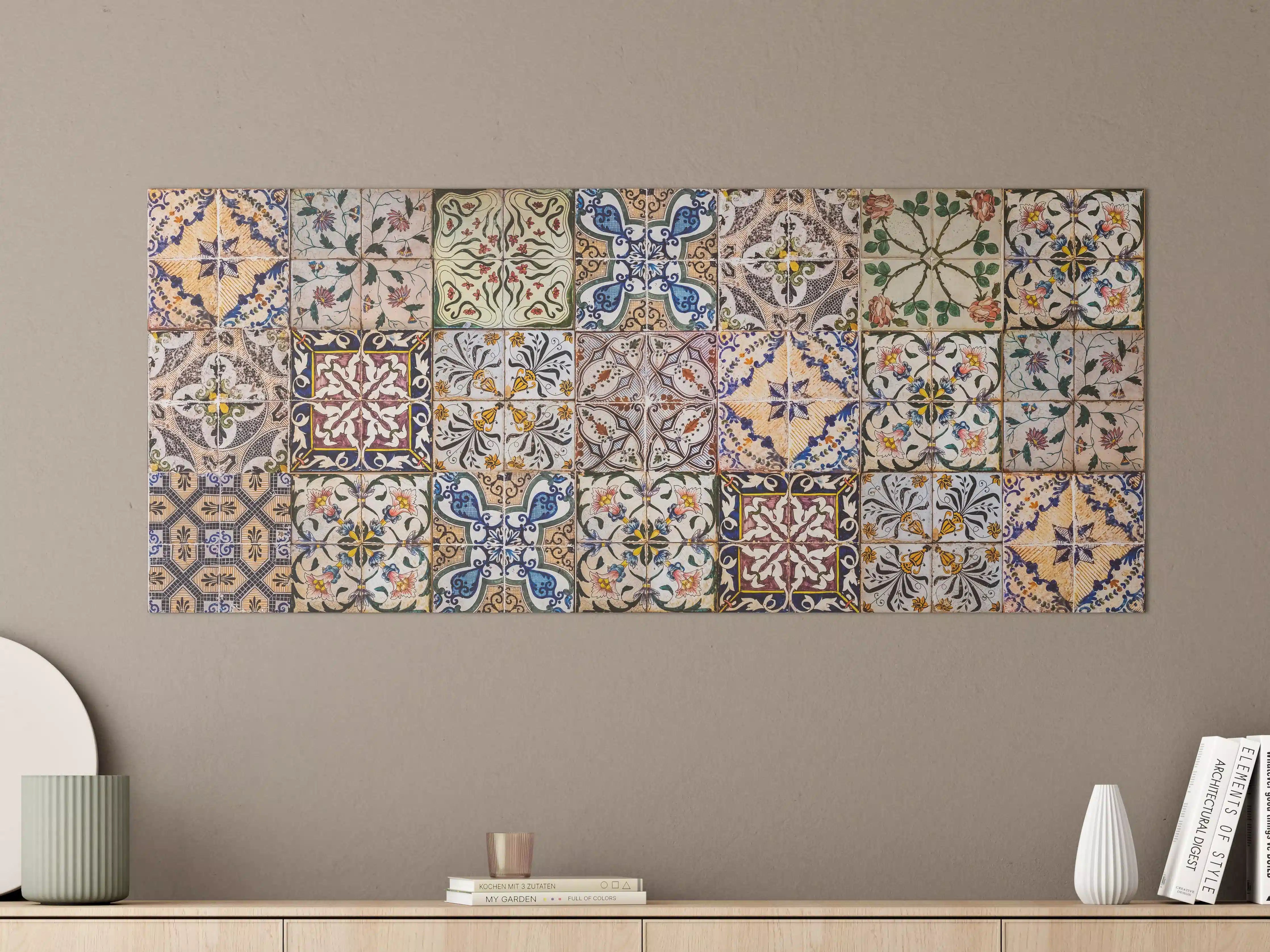 Große Wandbilder - Buntes Fliesenmuster im Vintage-Stil