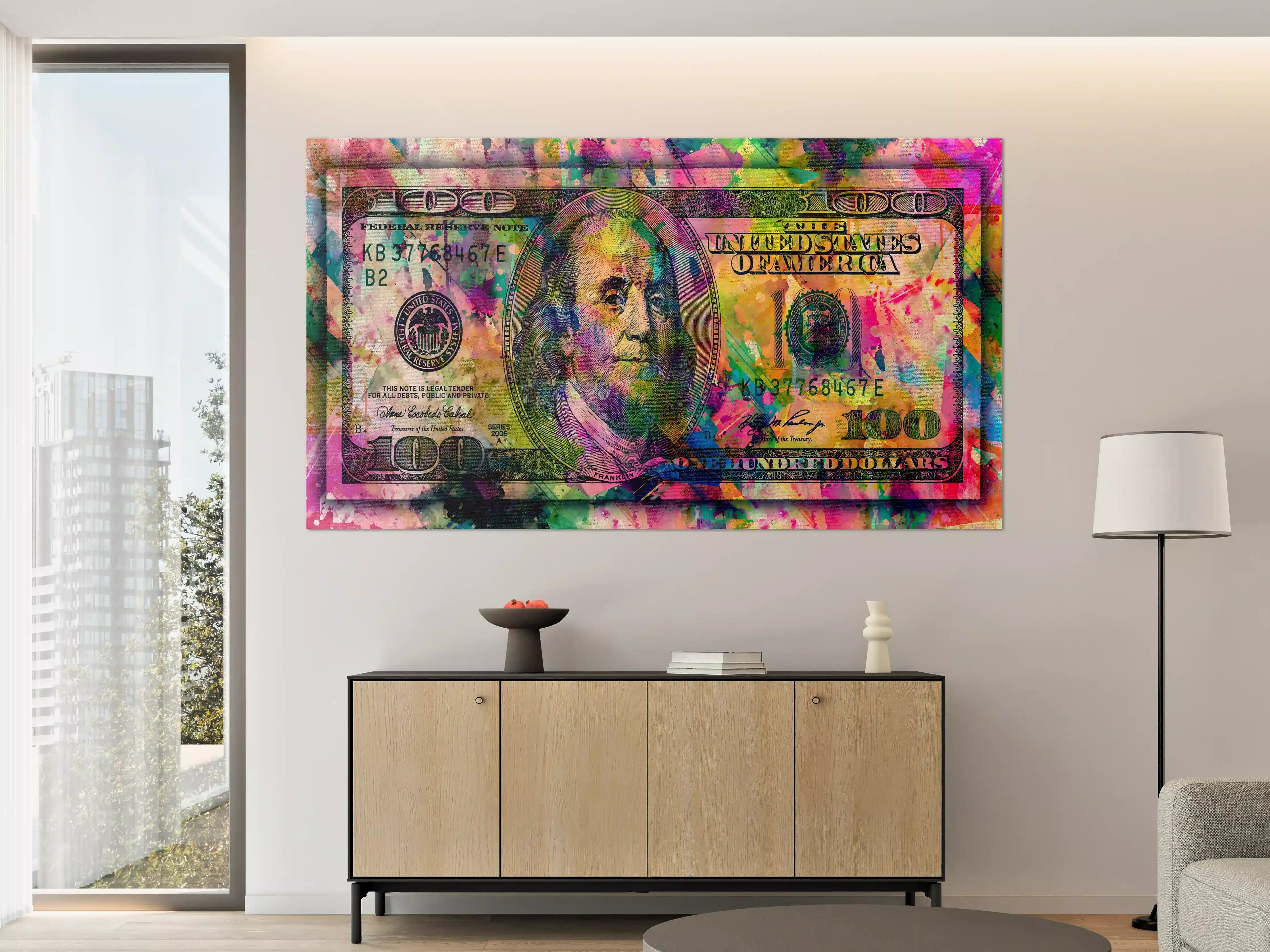 Große Wandbilder - Buntes Geld-Kunstwerk-Leinwandbild