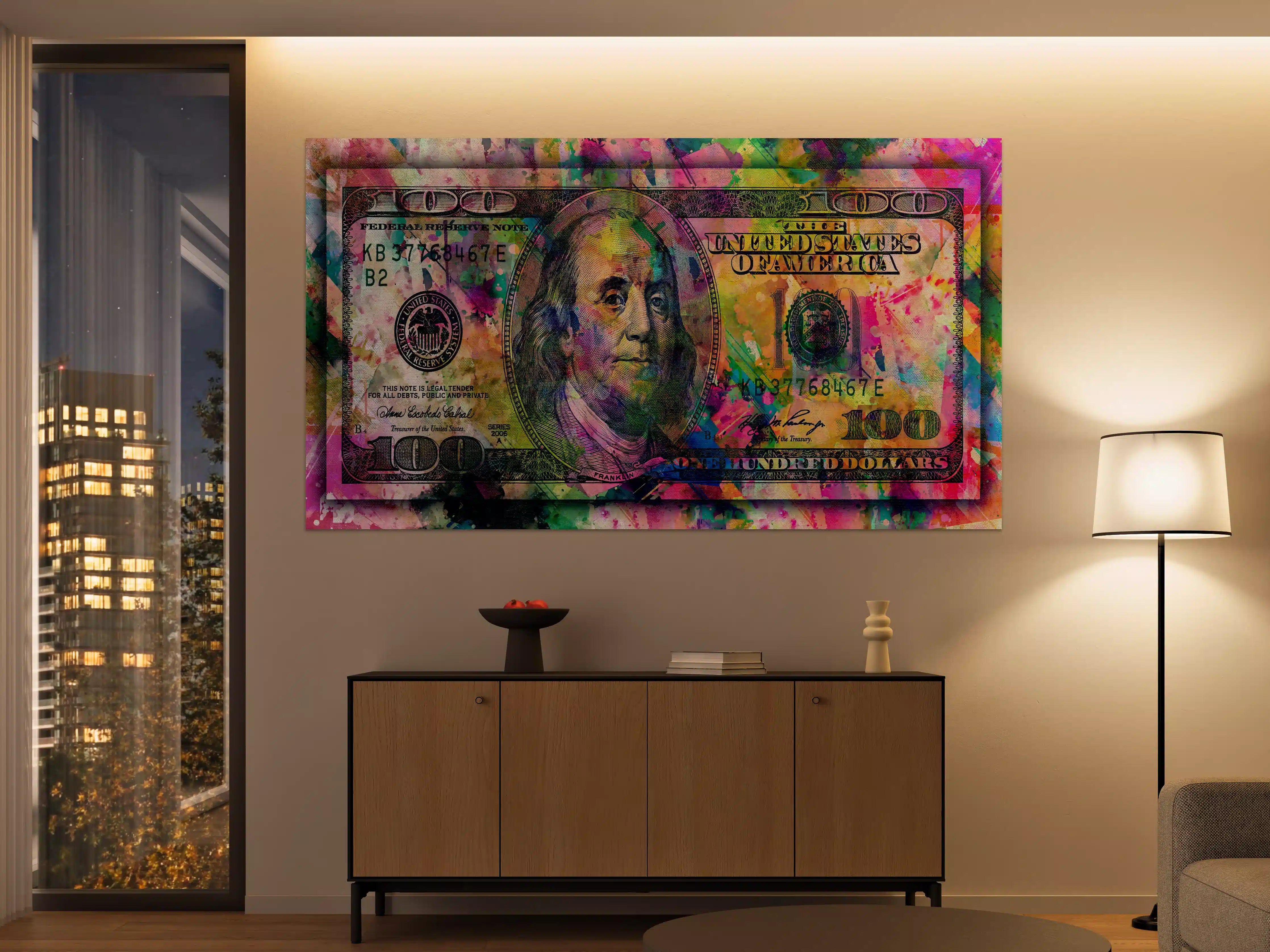 Große Wandbilder - Buntes Geld-Kunstwerk-Leinwandbild