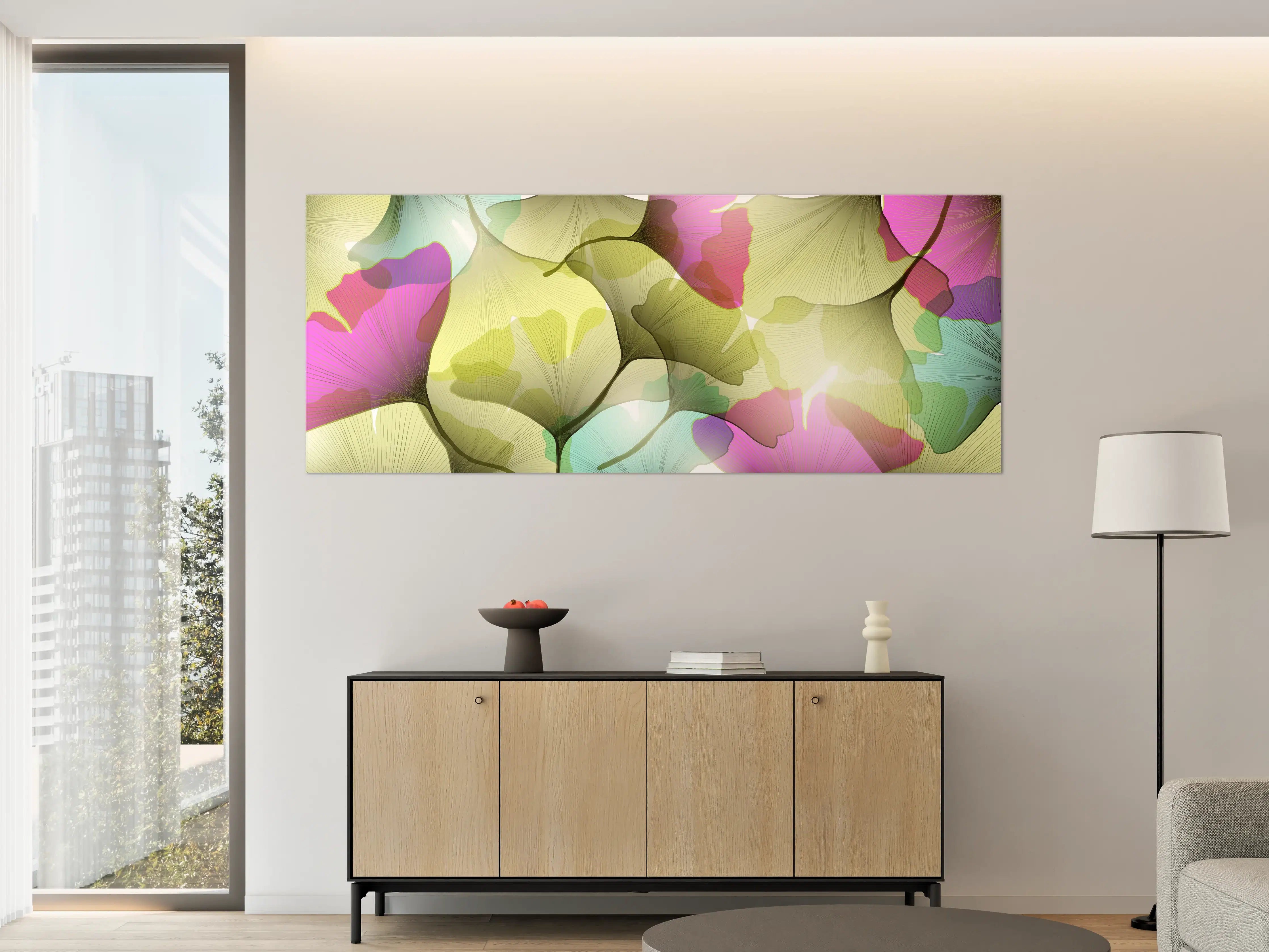 Große Wandbilder - Buntes Ginkgo Blätter Design