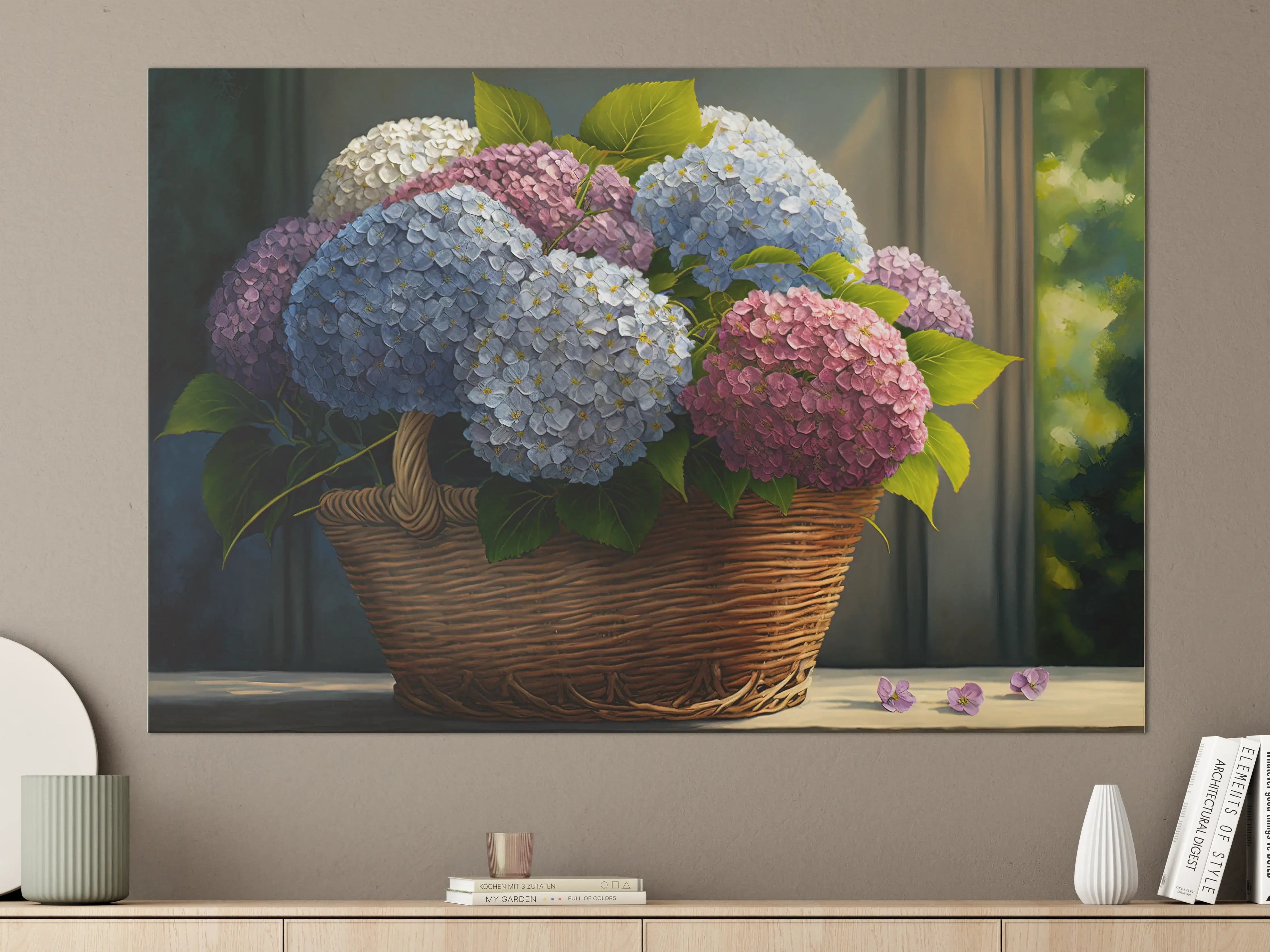Große Wandbilder - Buntes Hortensien Blumenarrangement