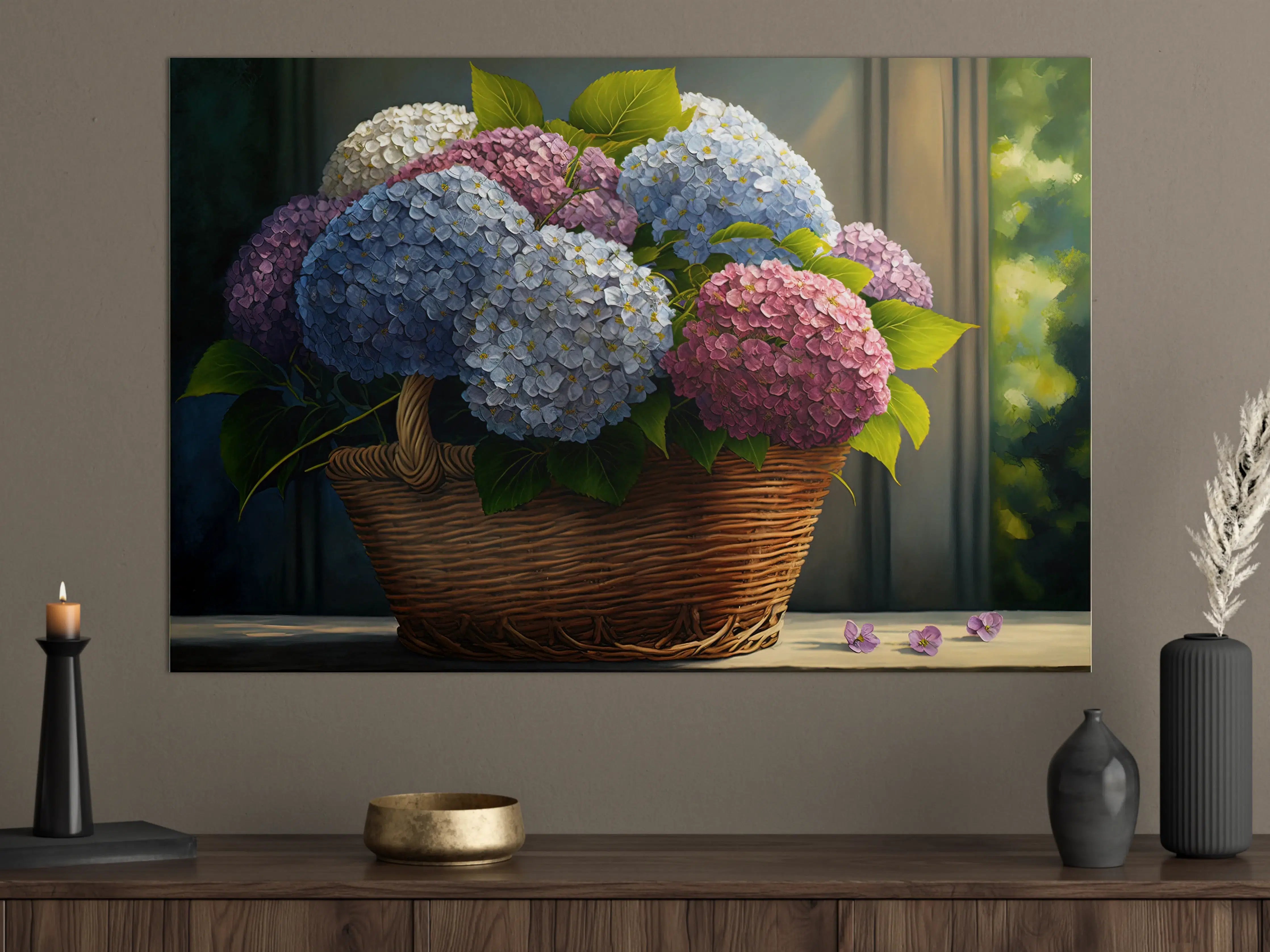 Große Wandbilder - Buntes Hortensien Blumenarrangement