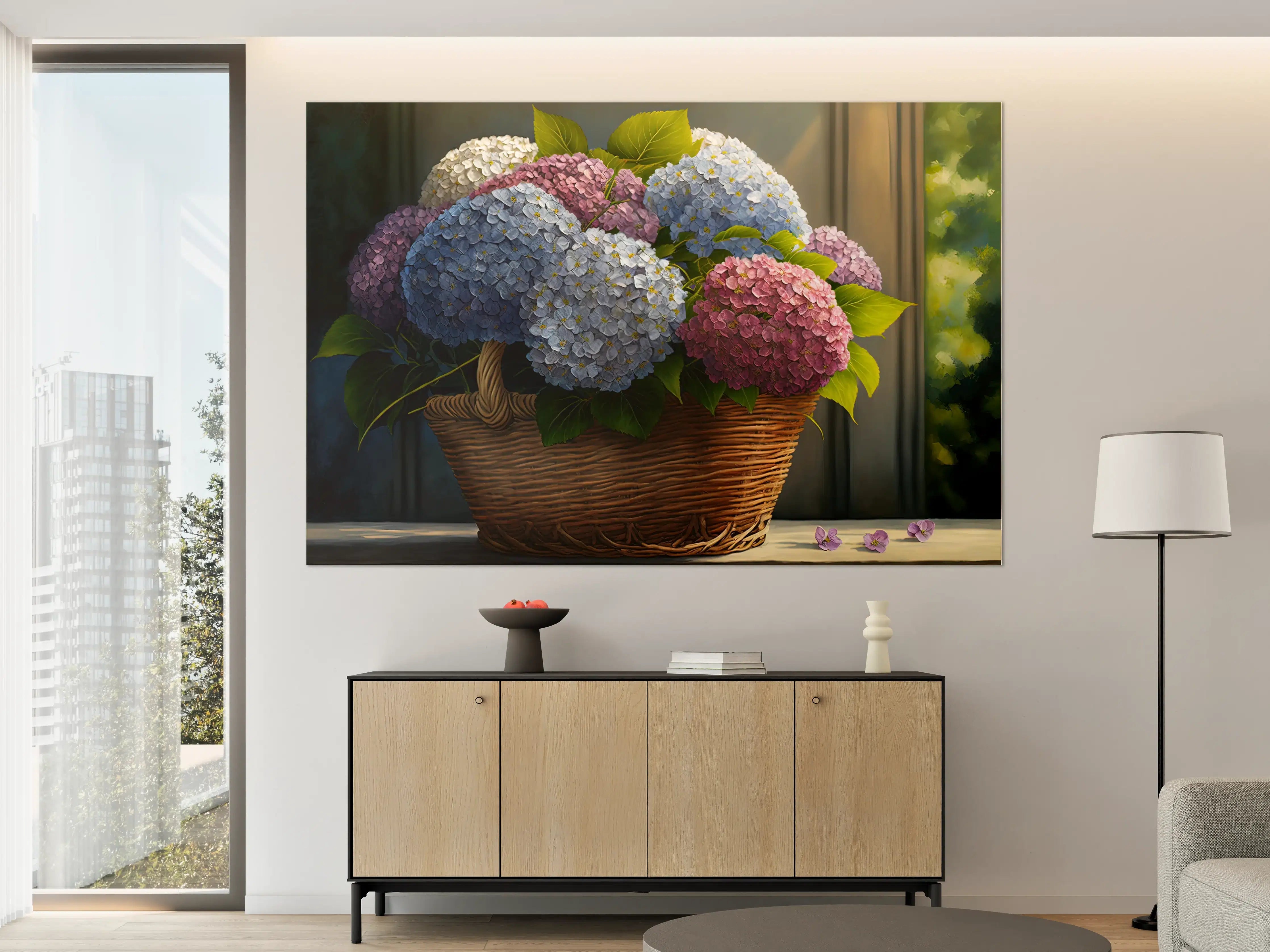 Große Wandbilder - Buntes Hortensien Blumenarrangement