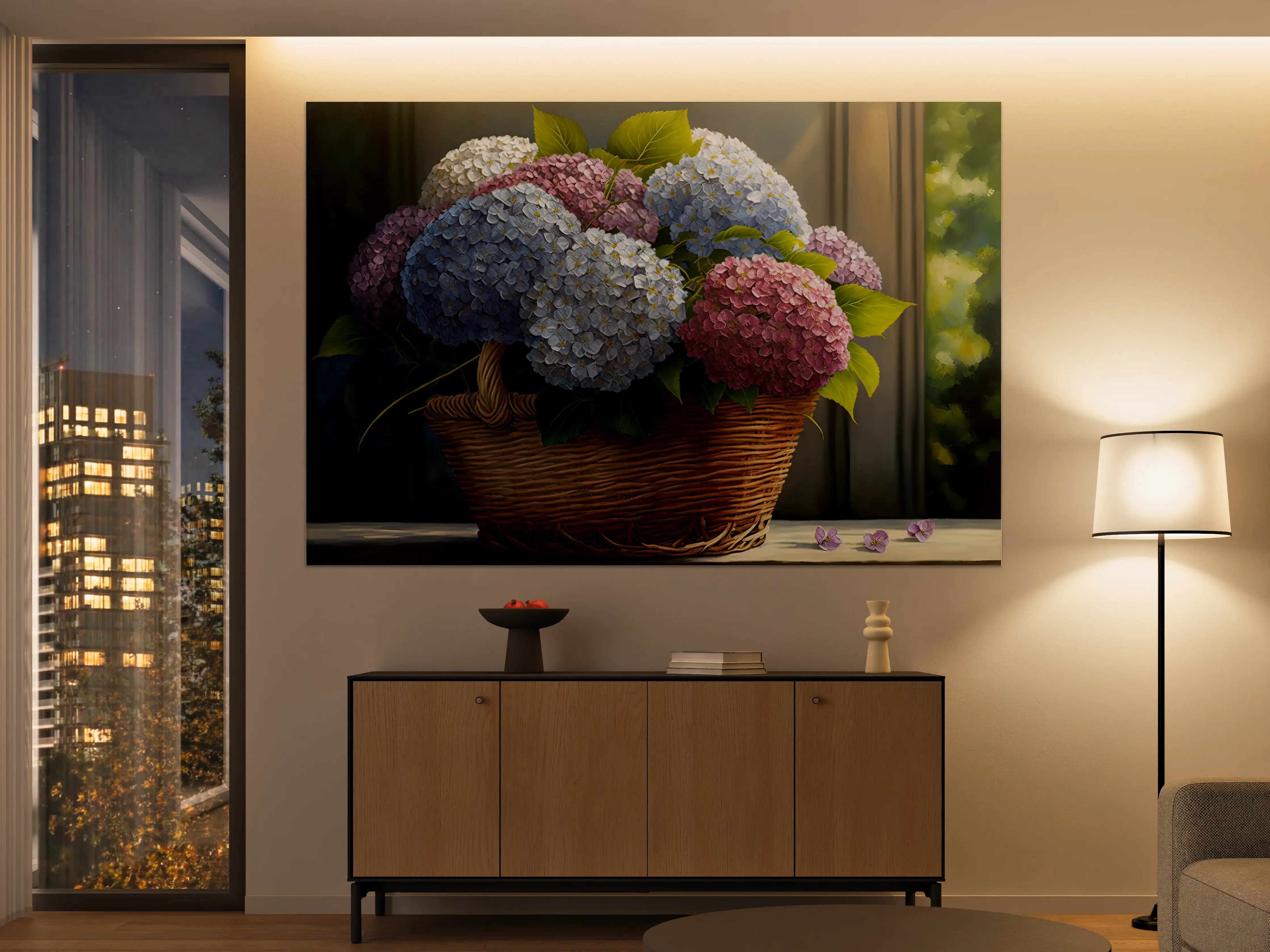 Große Wandbilder - Buntes Hortensien Blumenarrangement