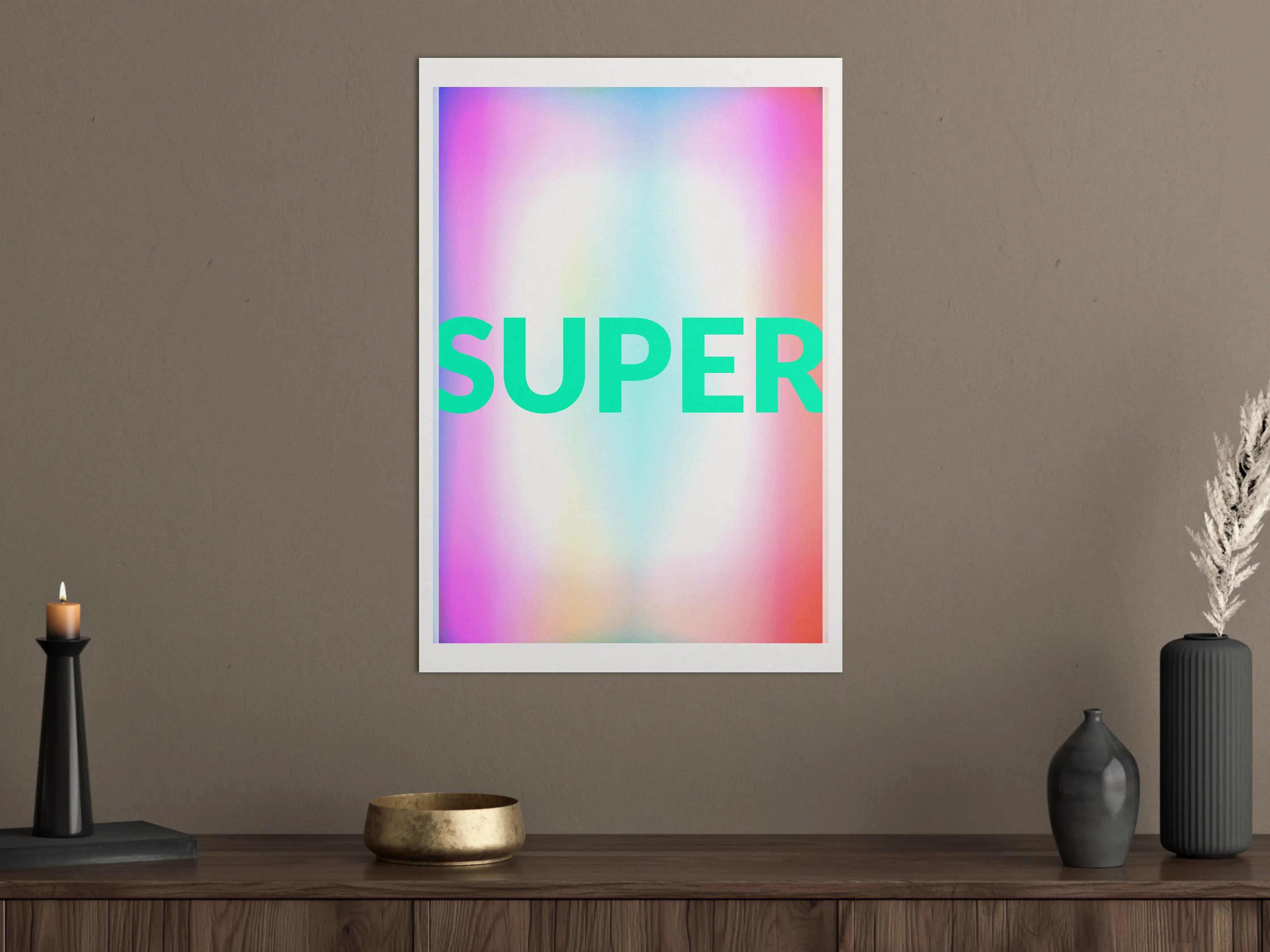 Große Wandbilder - Buntes Leuchten 'SUPER' Grafikdesign