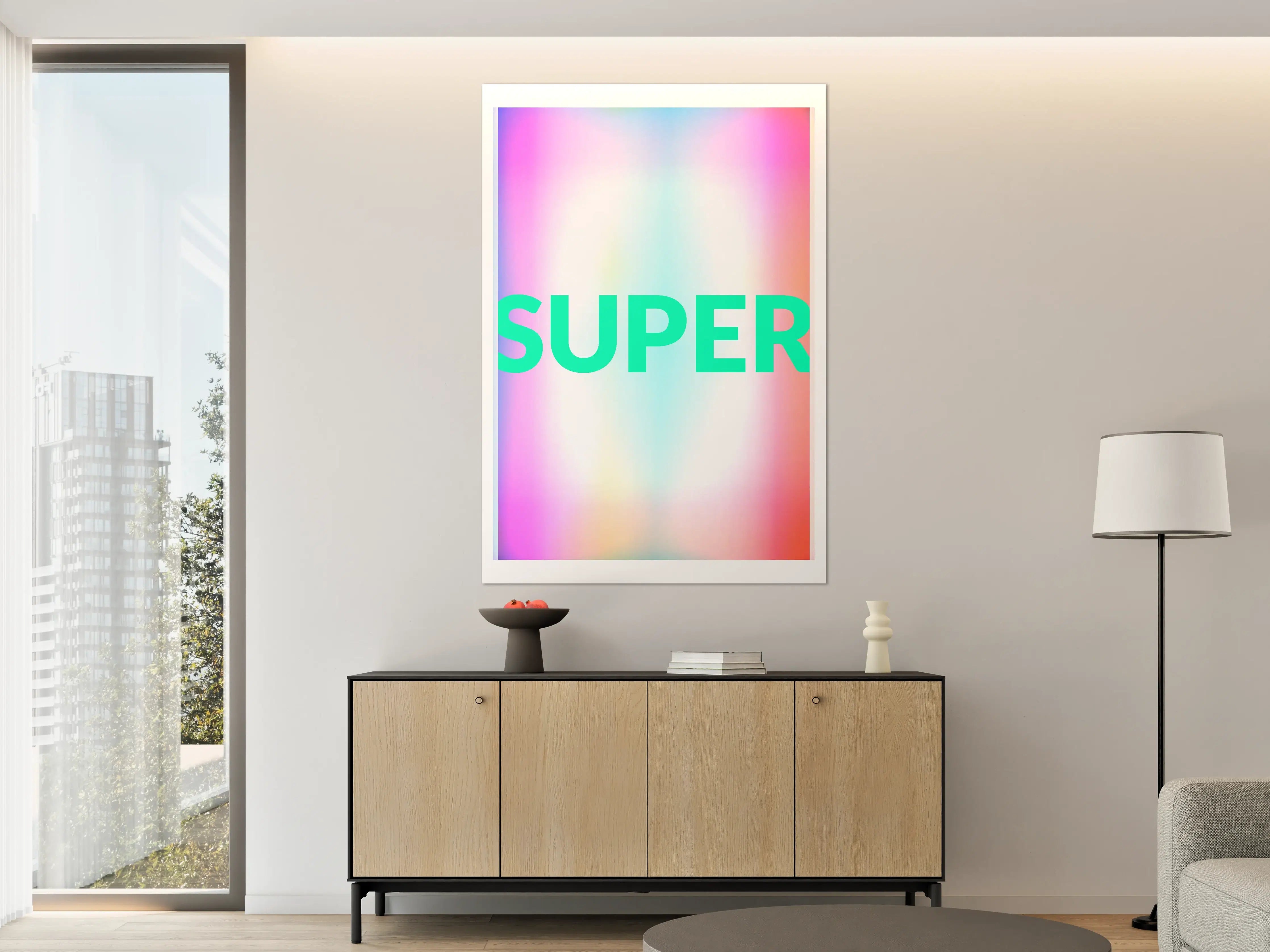 Große Wandbilder - Buntes Leuchten 'SUPER' Grafikdesign