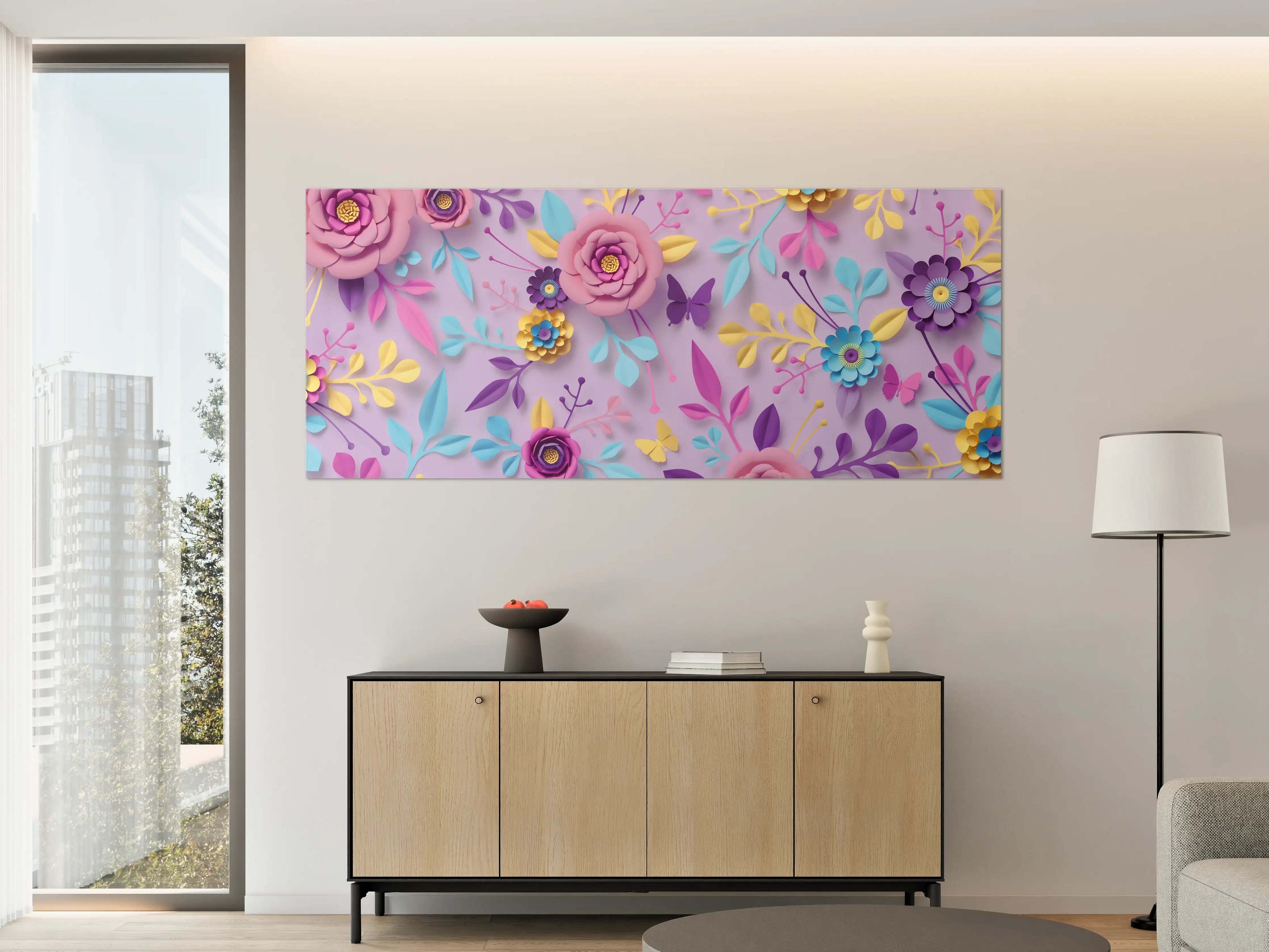 Große Wandbilder - Buntes Papierblumen-Wandbild