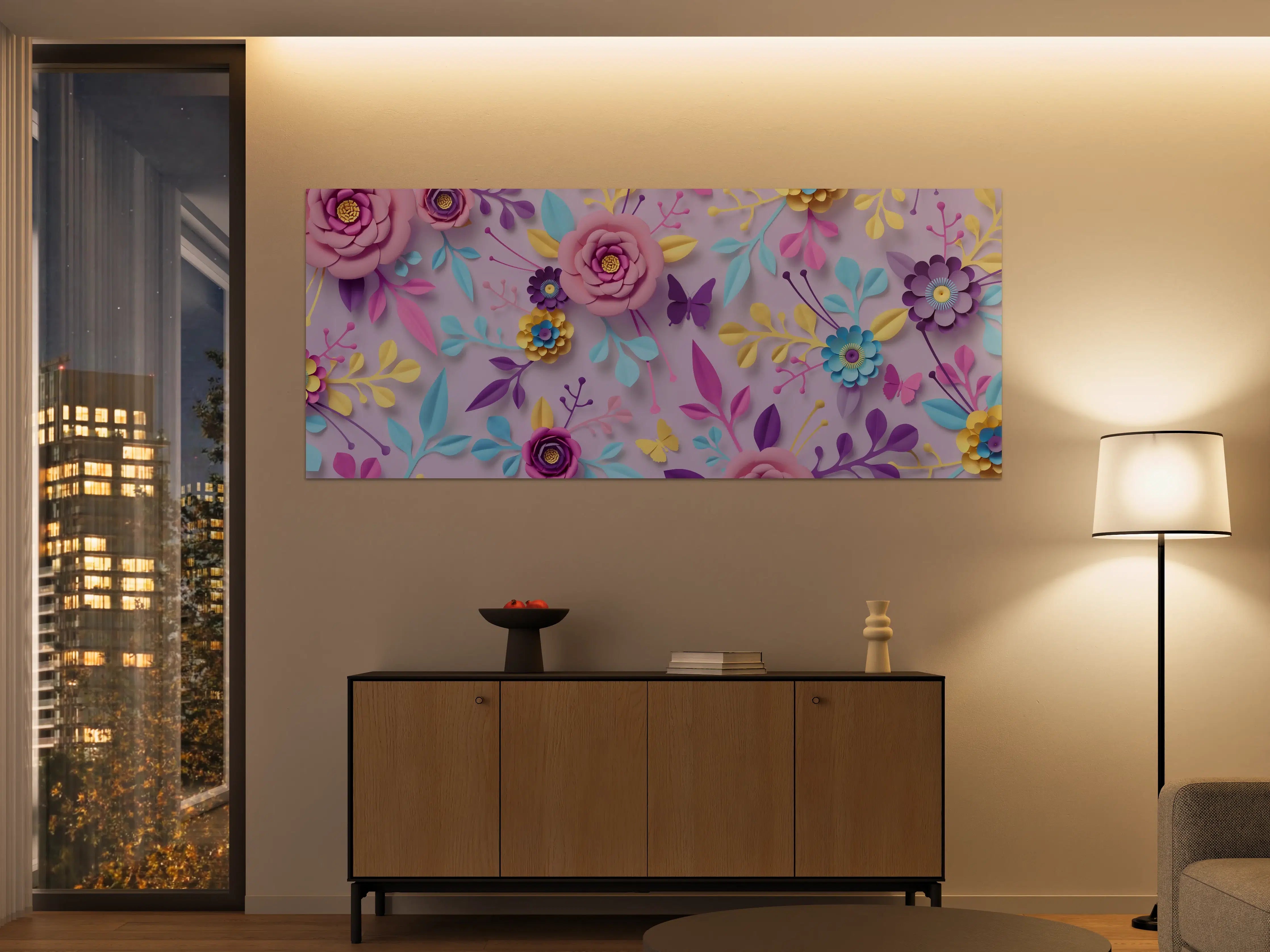 Große Wandbilder - Buntes Papierblumen-Wandbild