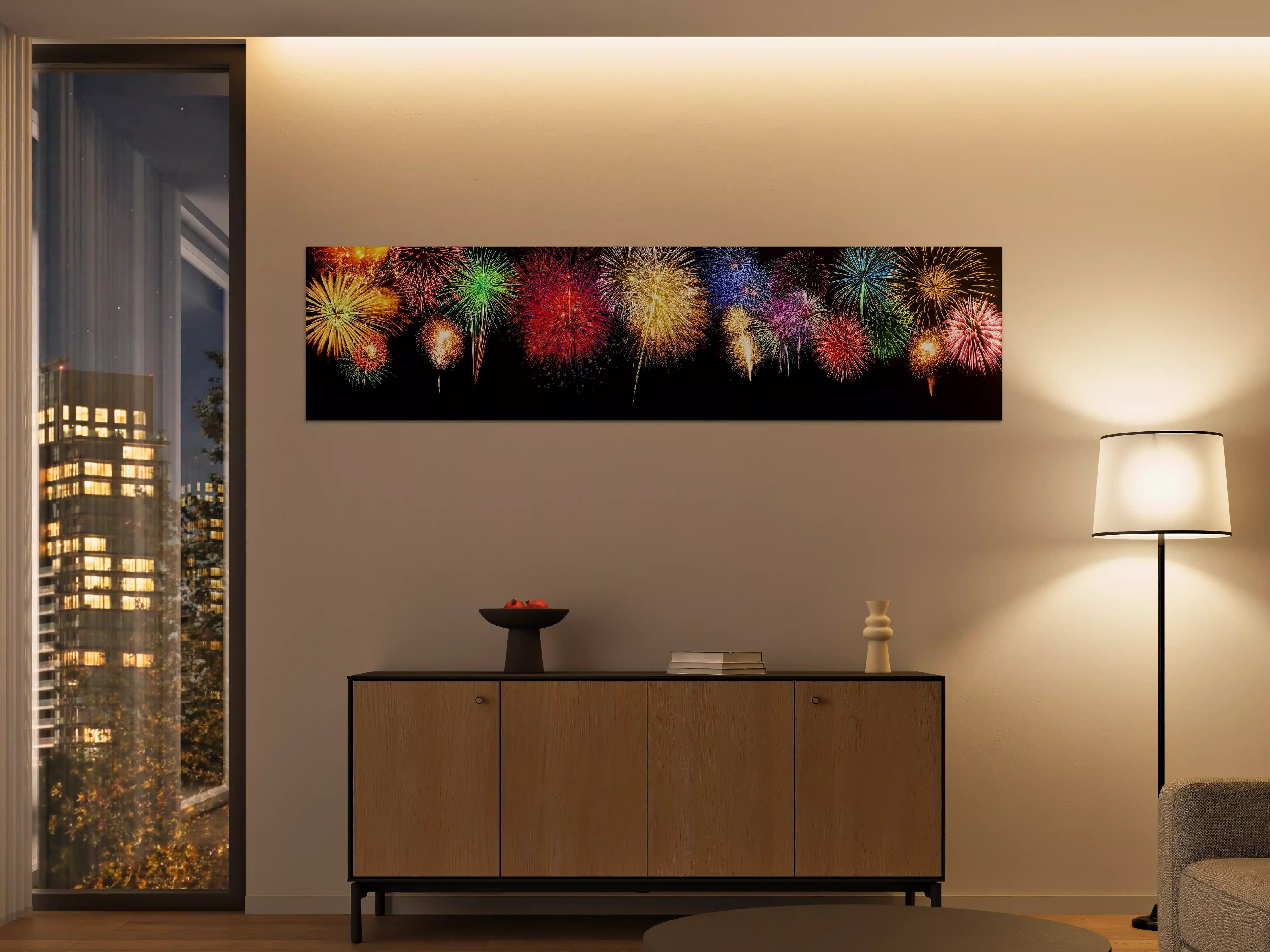 Große Wandbilder - Buntes Silvester Feuerwerk Panorama