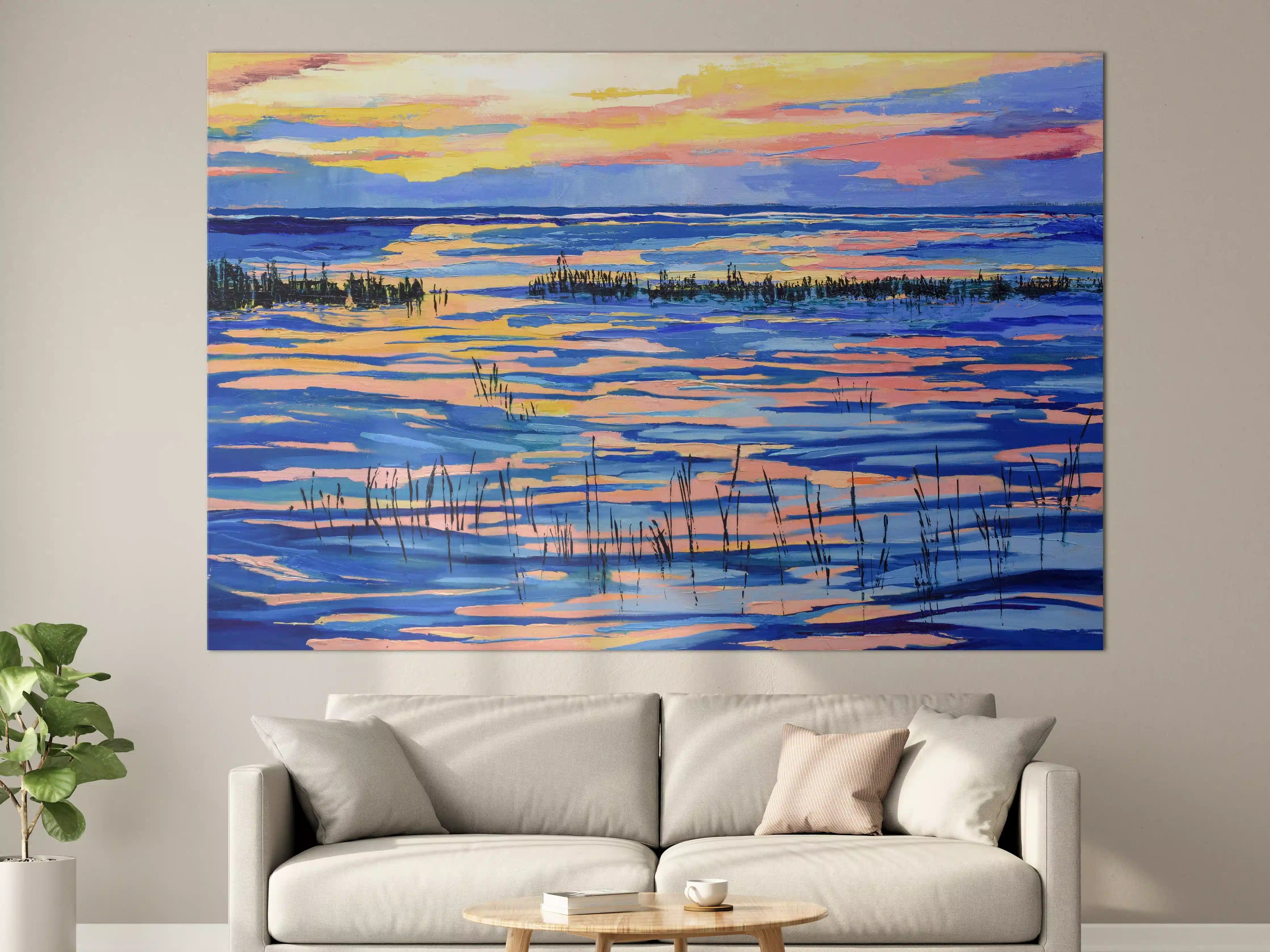 Große Wandbilder - Buntes Sonnenuntergangsmeer im Impressionismus-Stil