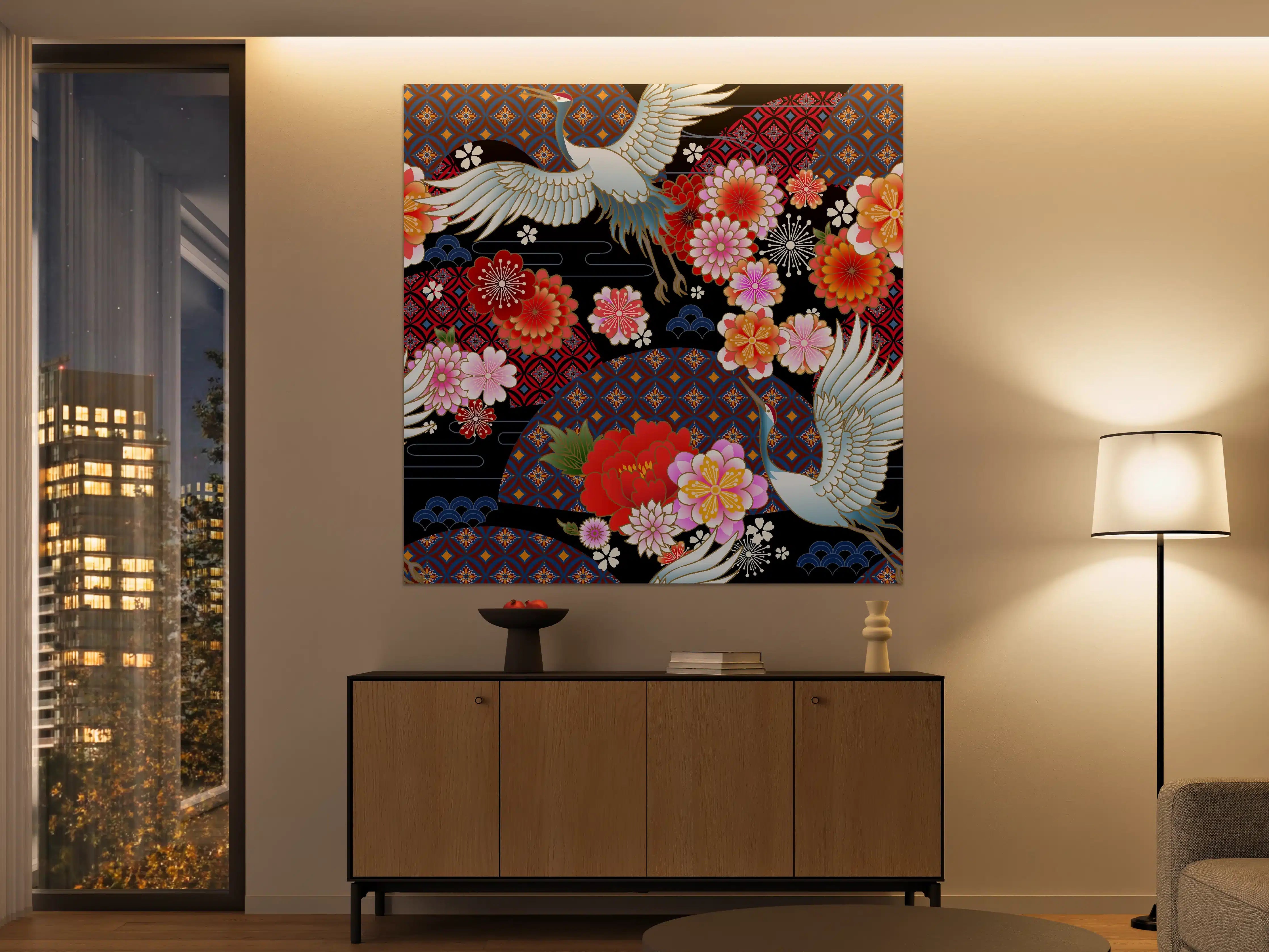 Große Wandbilder - Buntes Vogel-Blumen-Muster