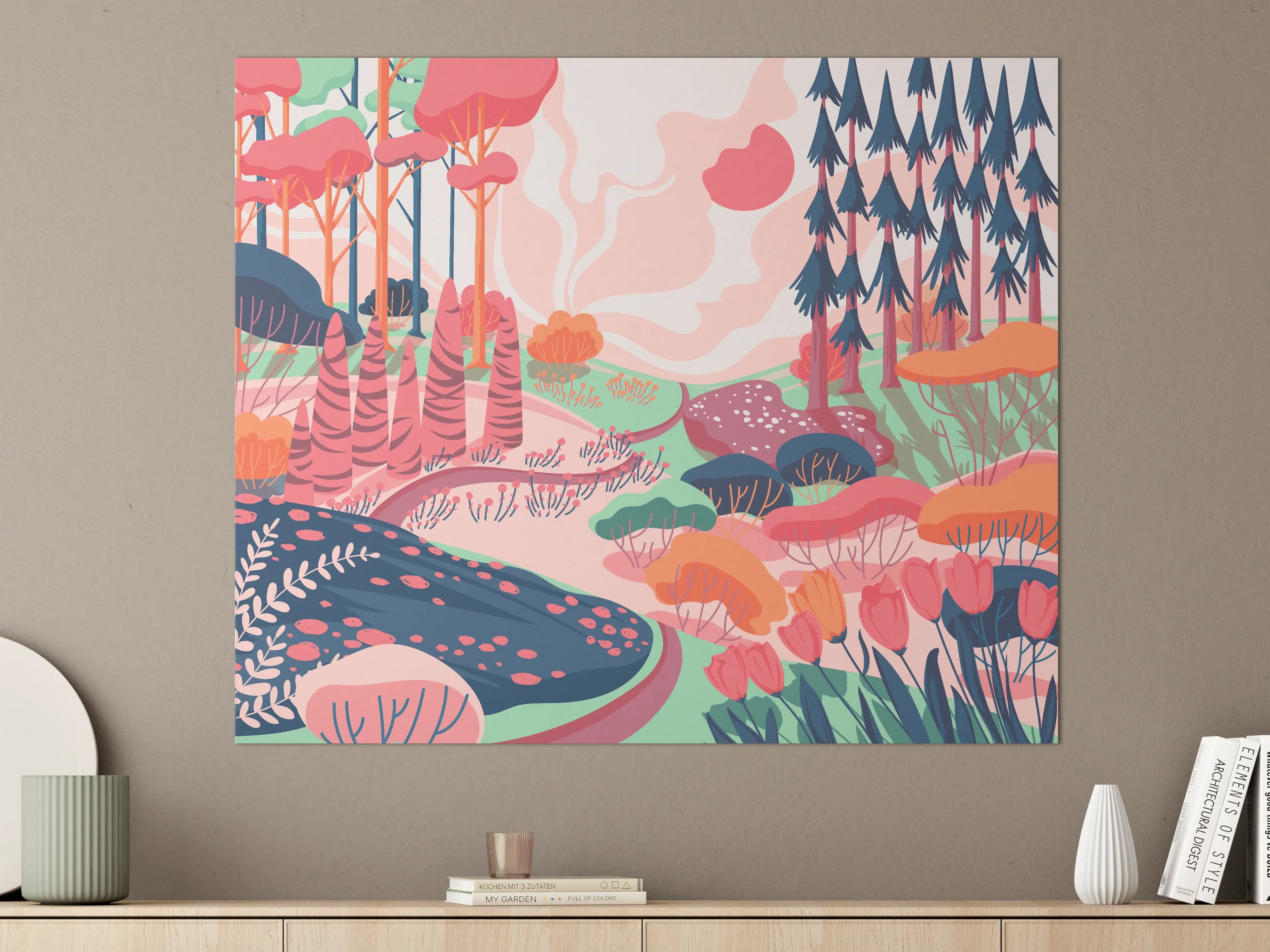 Große Wandbilder - Buntes Waldlandschaft Illustration