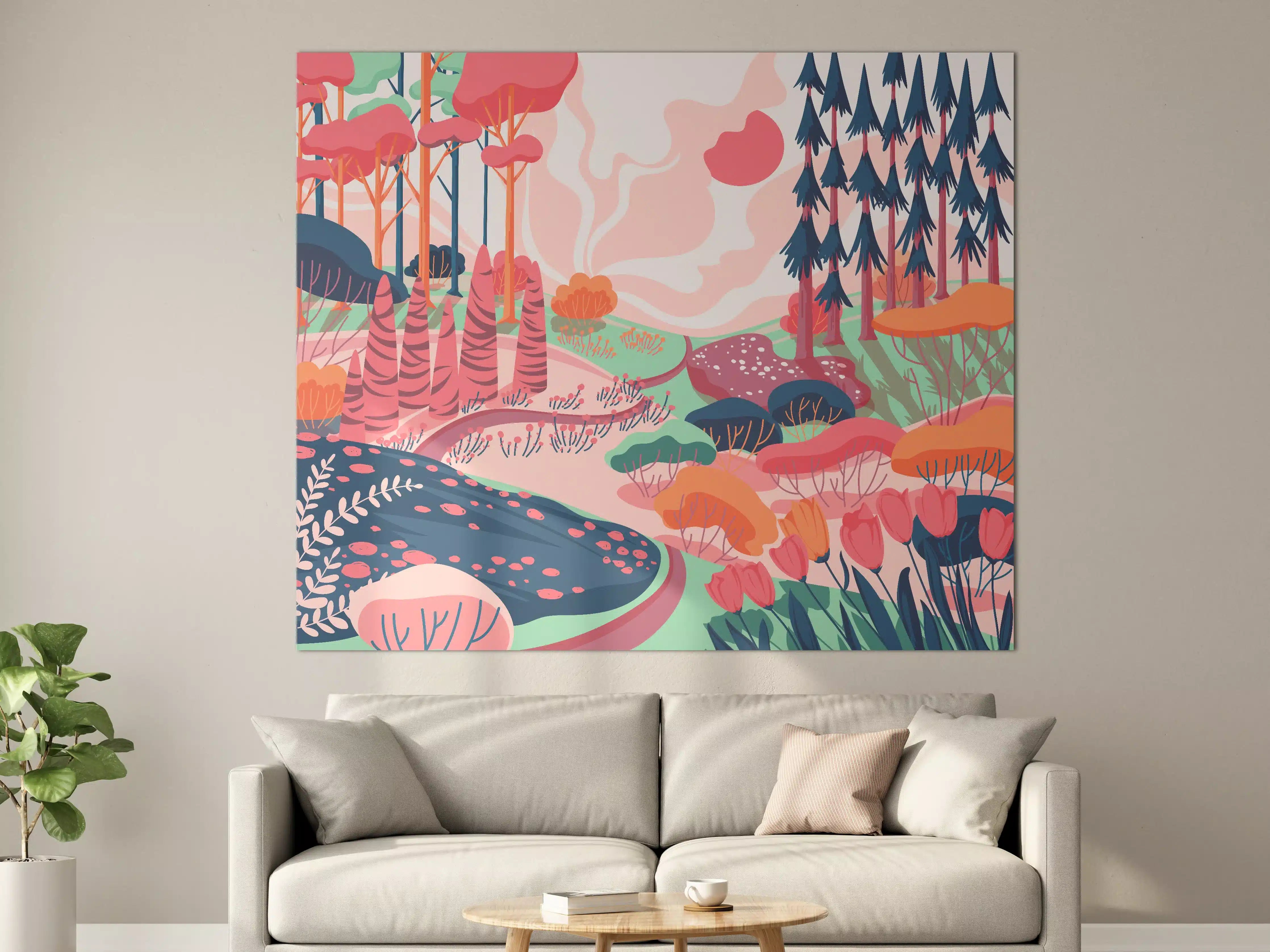 Große Wandbilder - Buntes Waldlandschaft Illustration