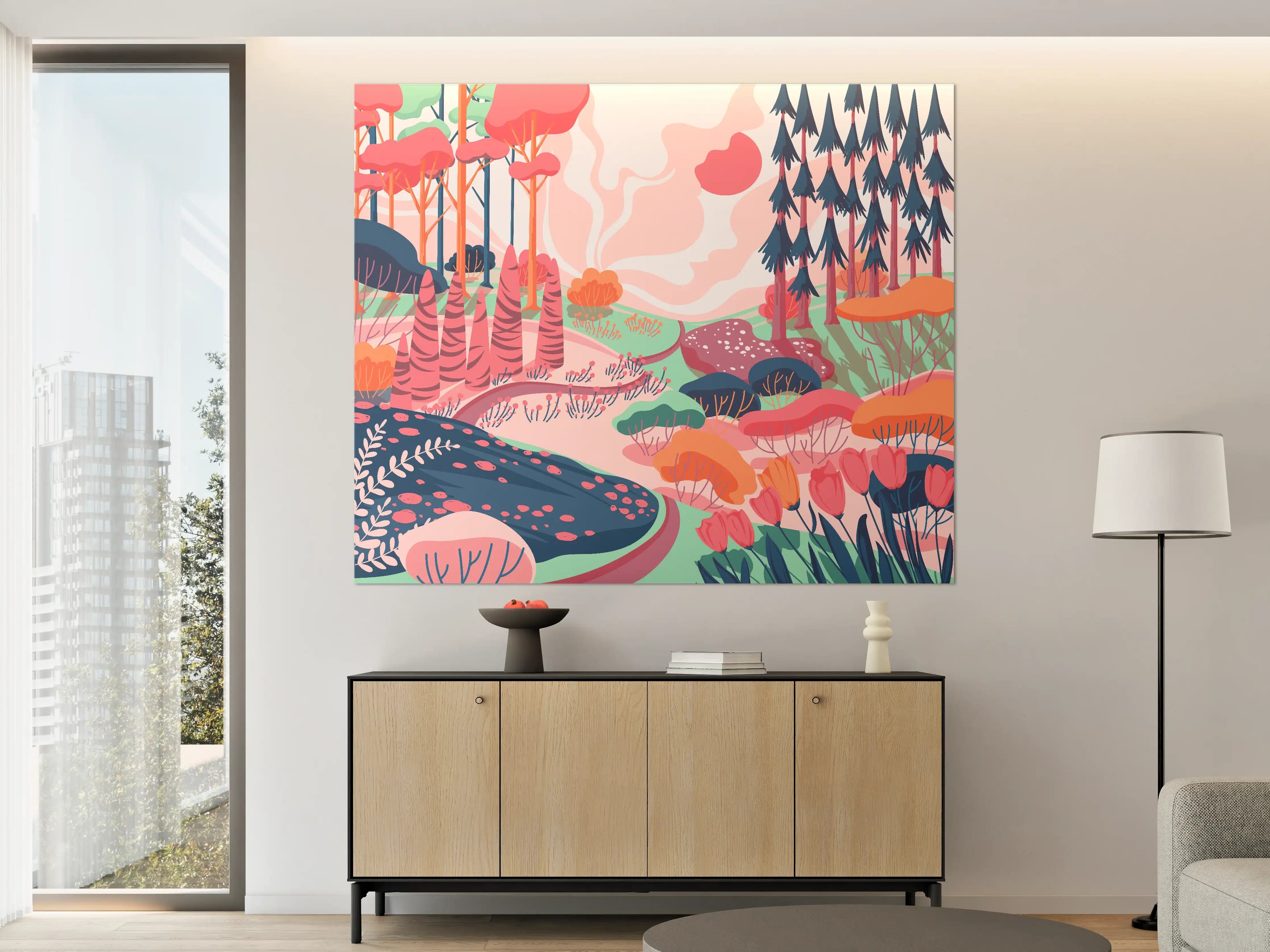 Große Wandbilder - Buntes Waldlandschaft Illustration