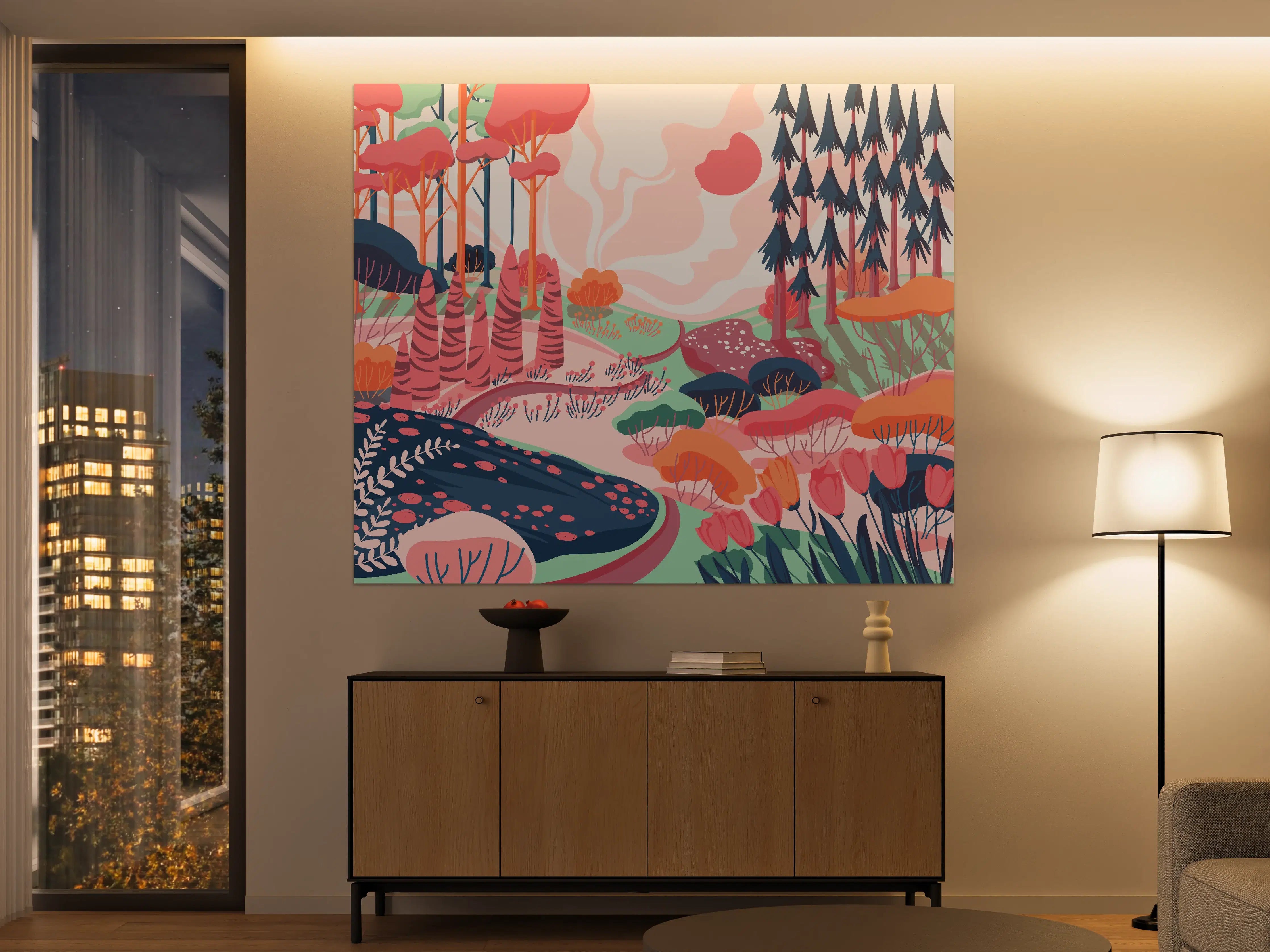 Große Wandbilder - Buntes Waldlandschaft Illustration