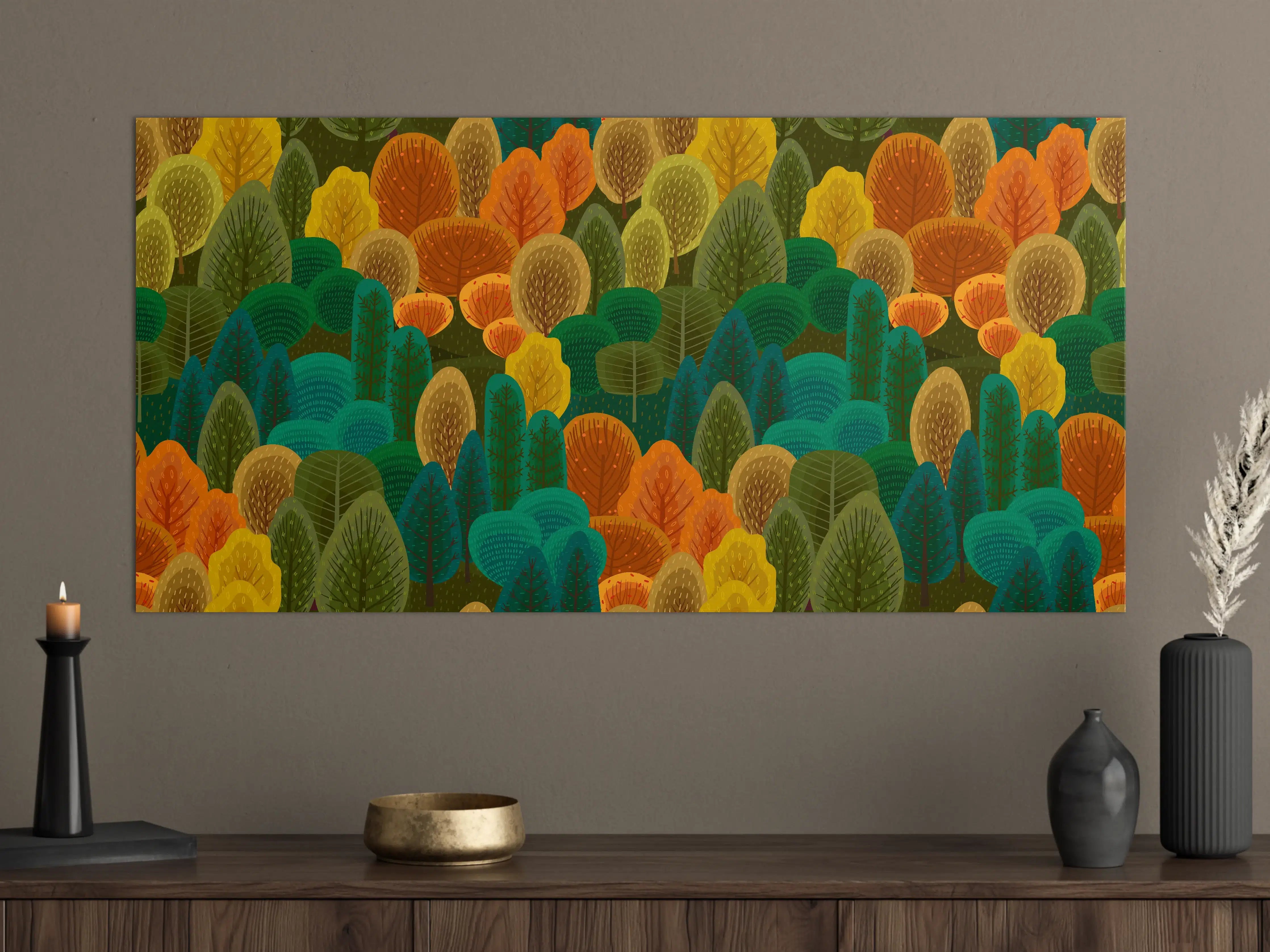 Große Wandbilder - Buntes Waldmuster Design