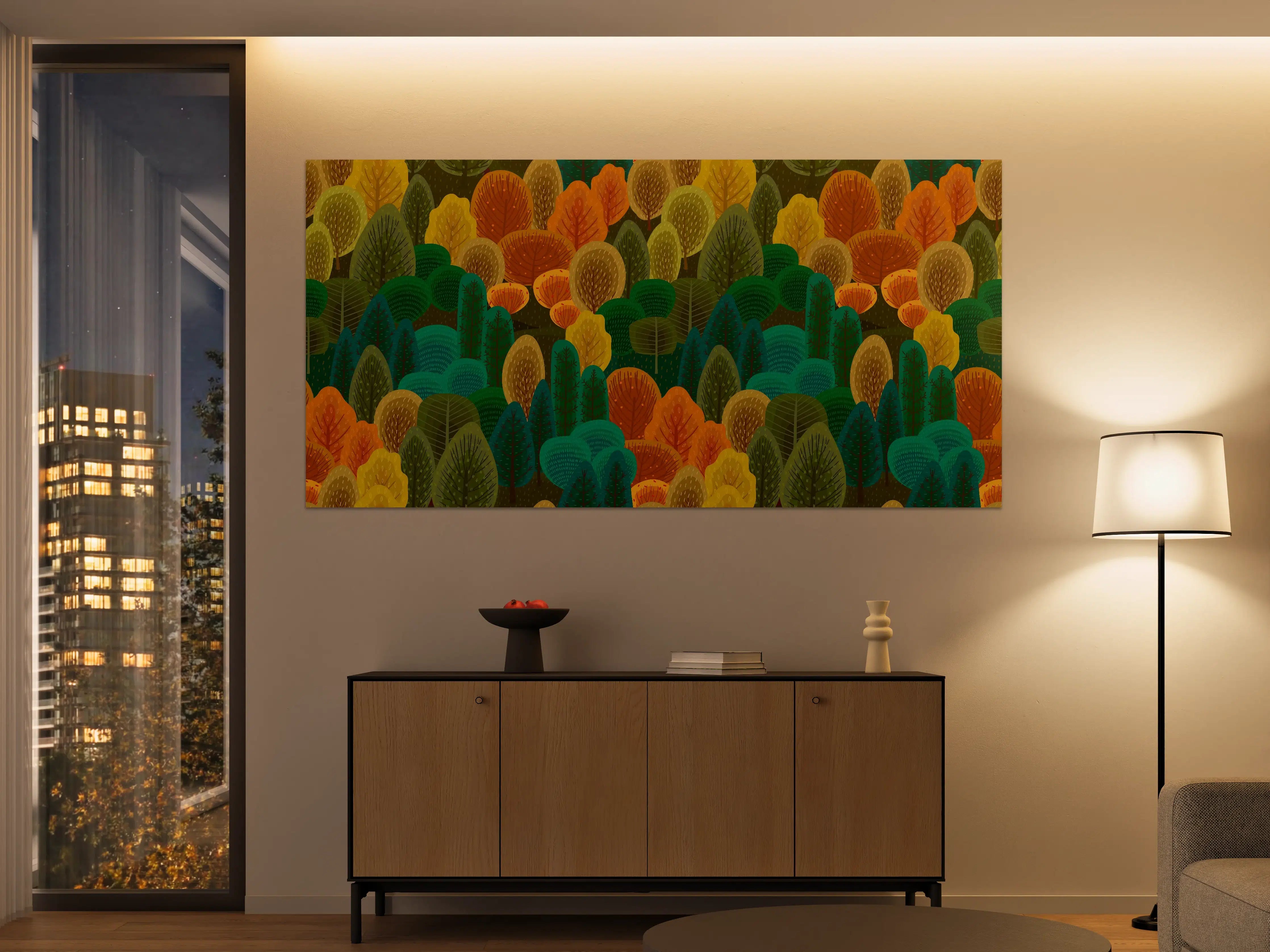 Große Wandbilder - Buntes Waldmuster Design