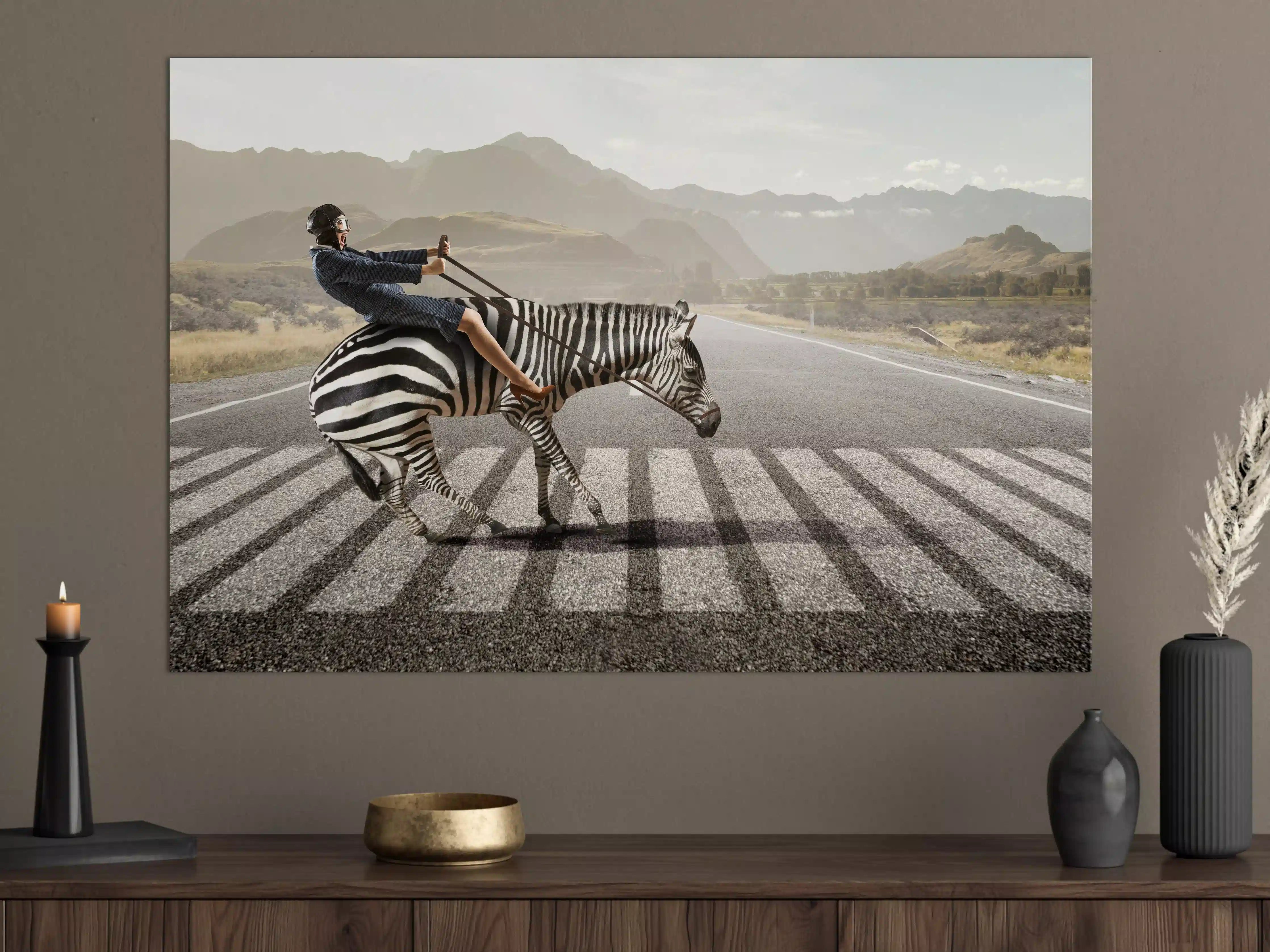 Große Wandbilder - Businesswoman auf Zebra