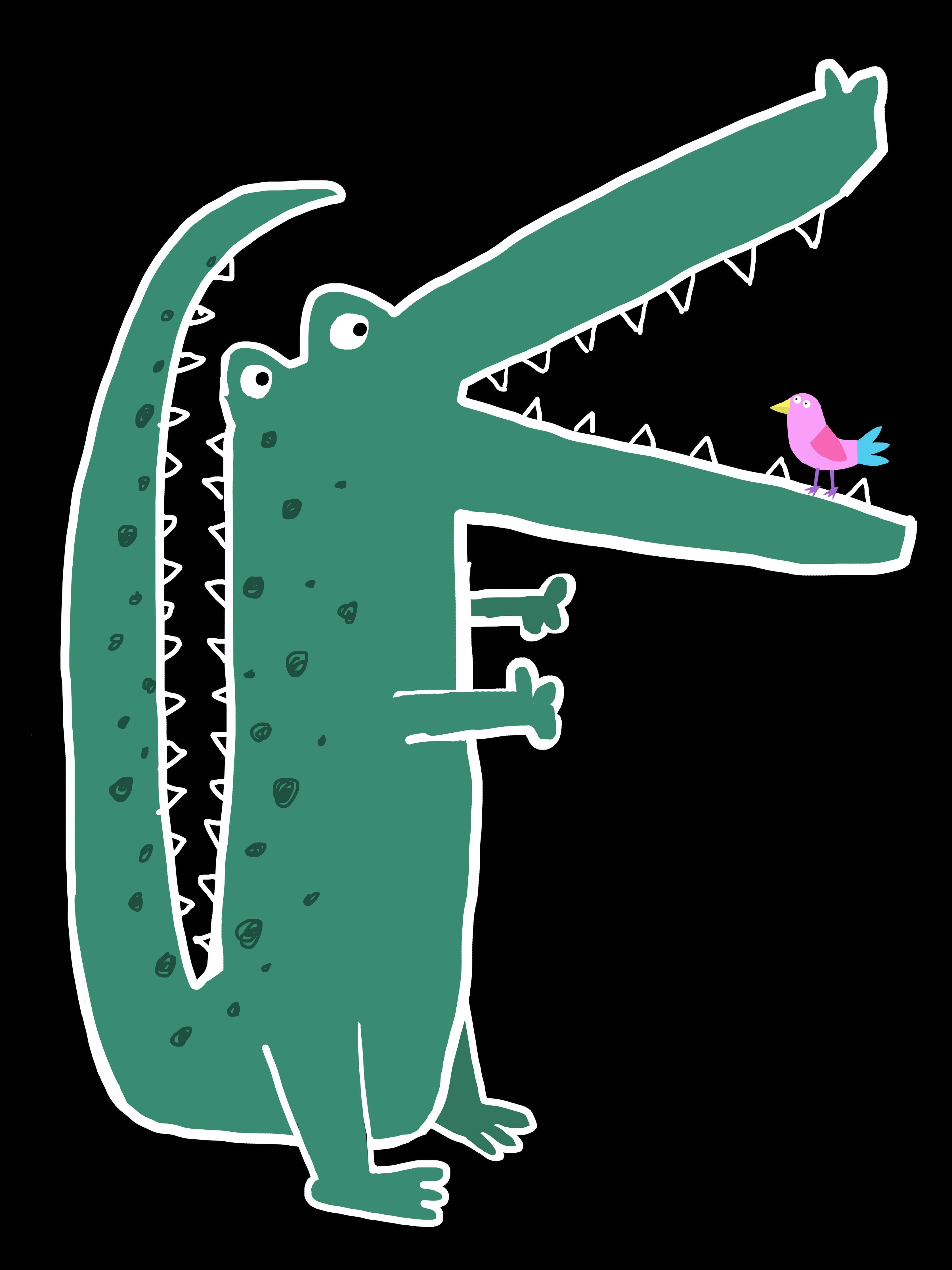 Große Wandbilder-Cartoon-Krokodil mit Vogel