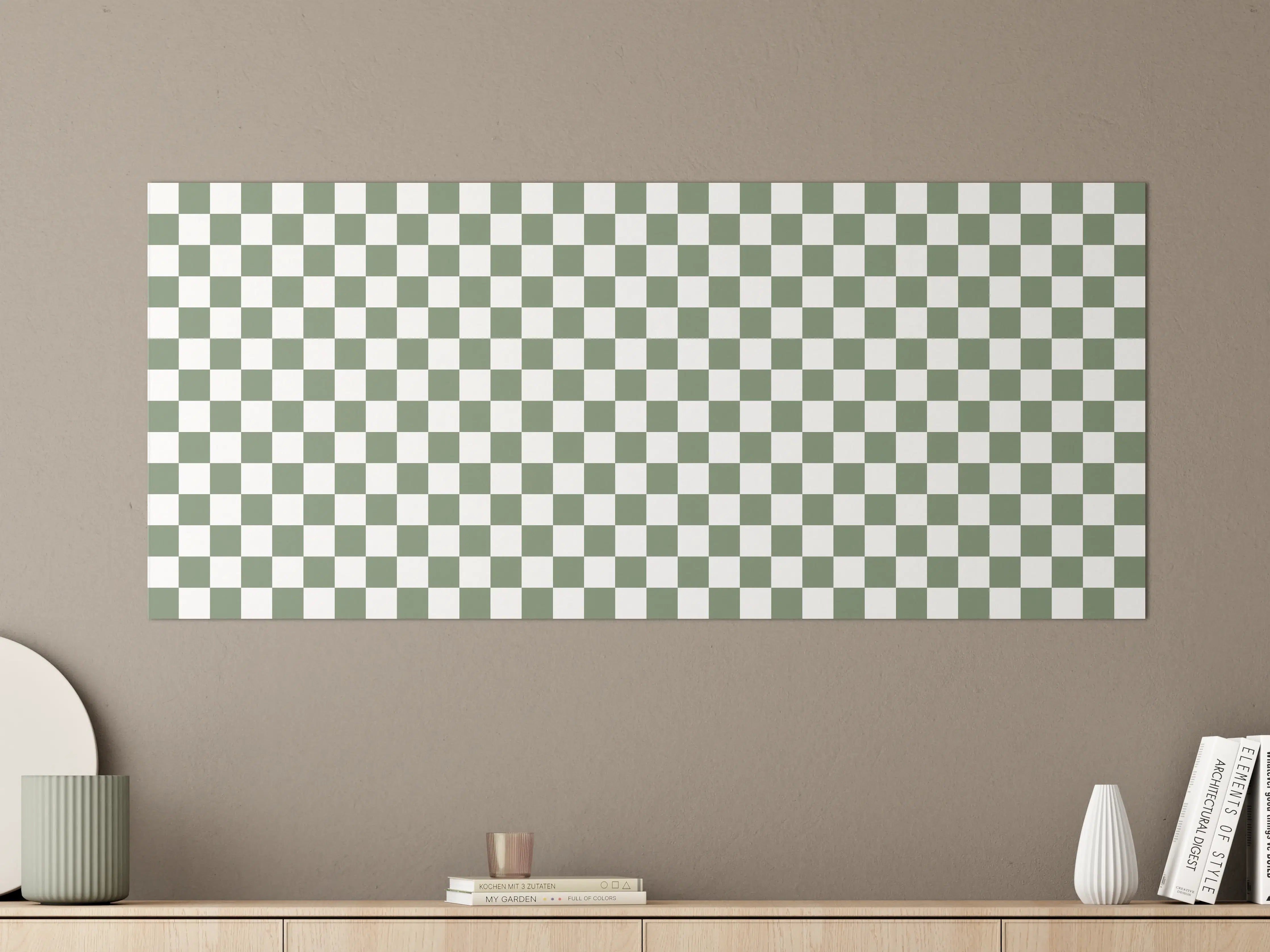 Große Wandbilder - Checkered Green and White Pattern