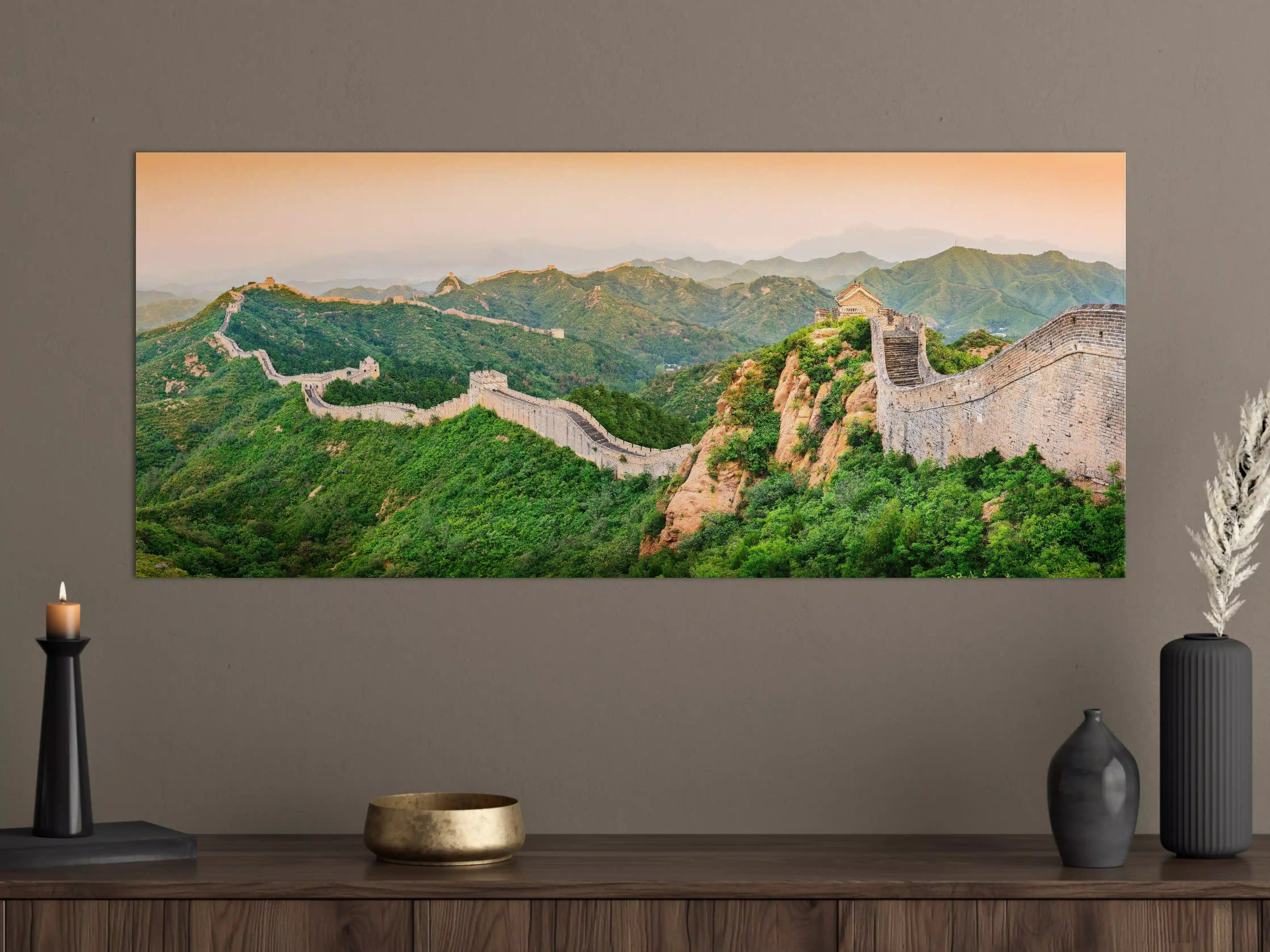 Große Wandbilder - Chinesische Mauer Panorama Grün-Orange