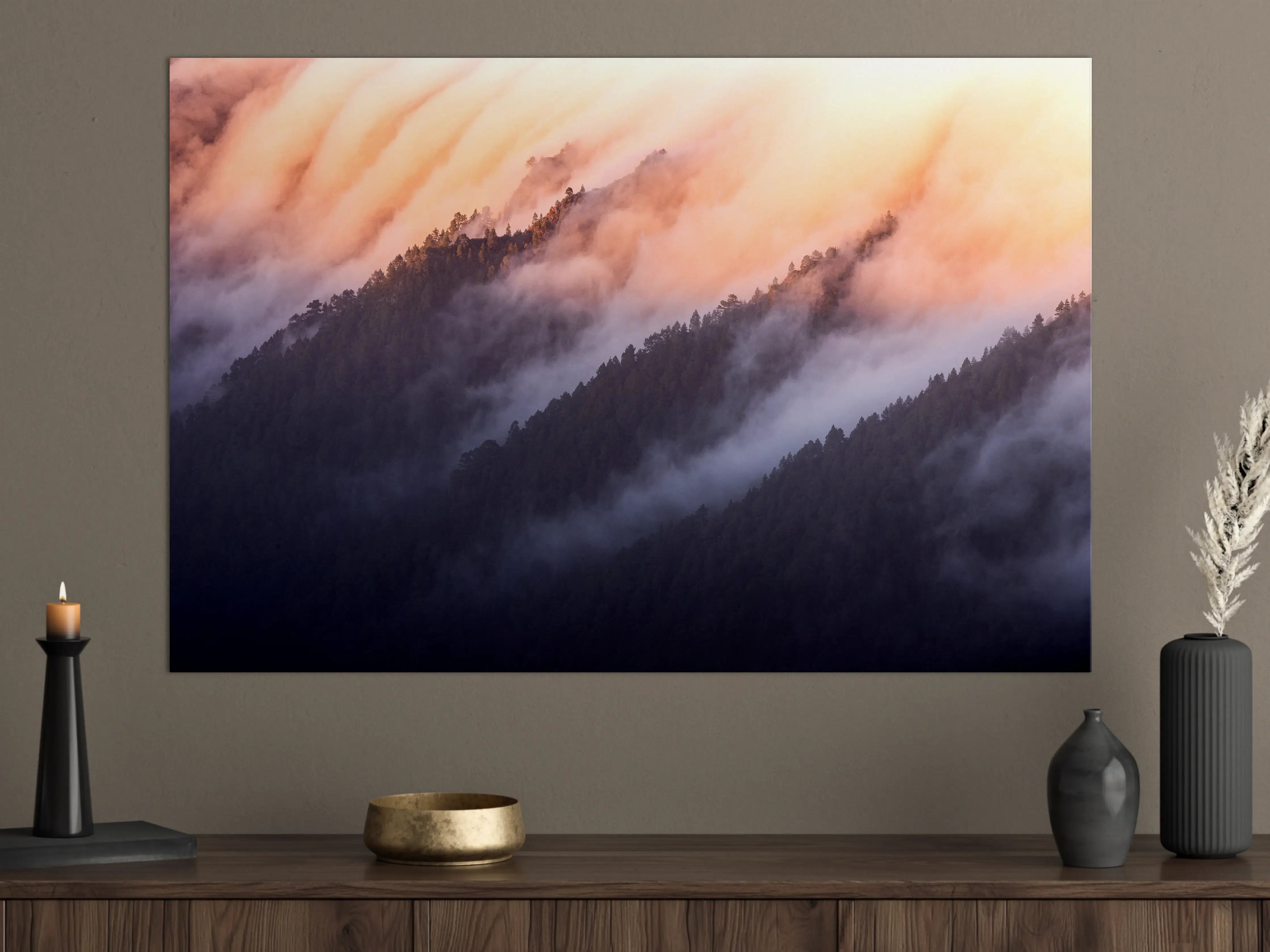 Große Wandbilder - Dämmerung im Wald mit Wolken