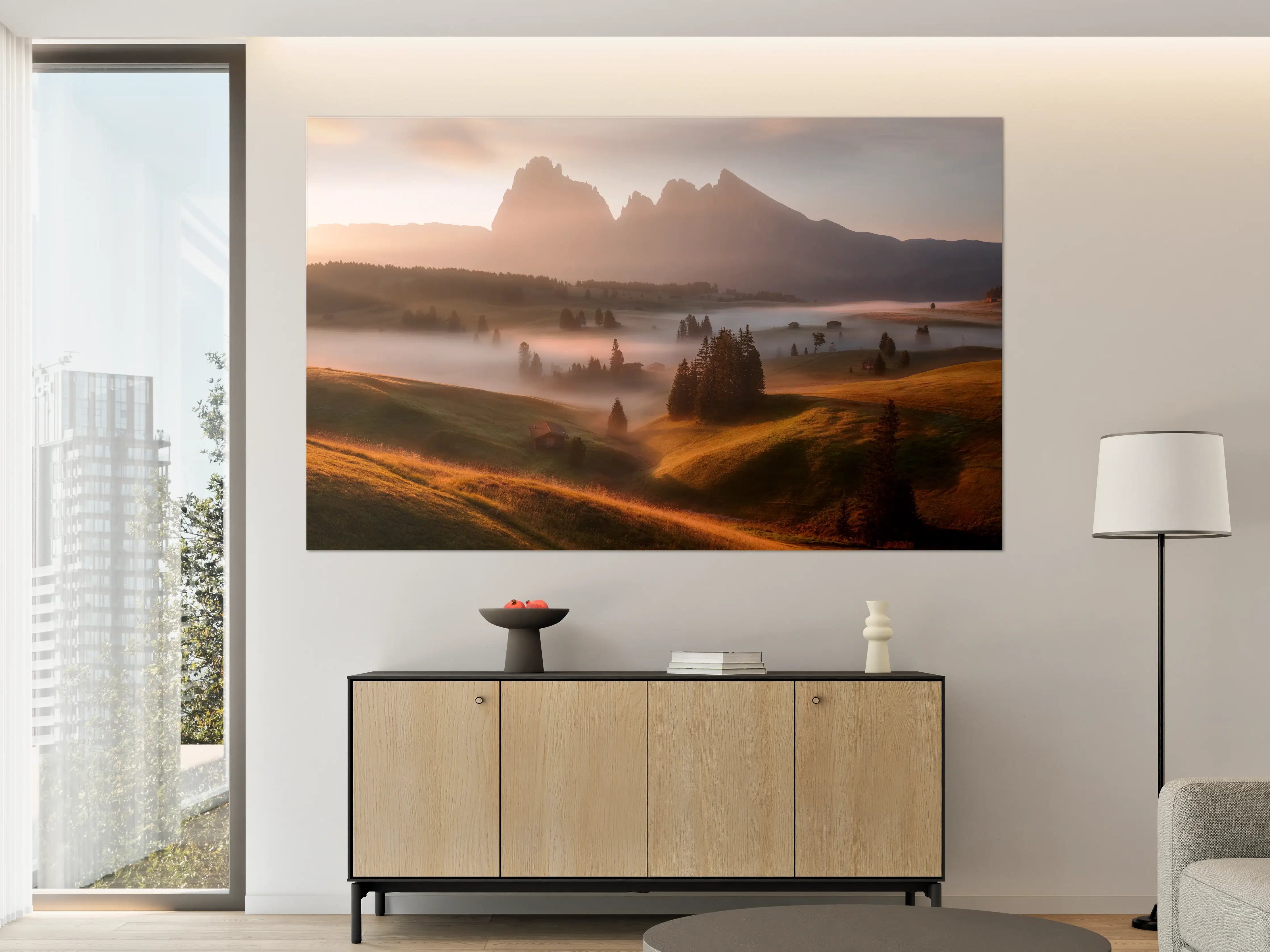 Große Wandbilder - Dämmerungslandschaft mit Bergen und Wäldern