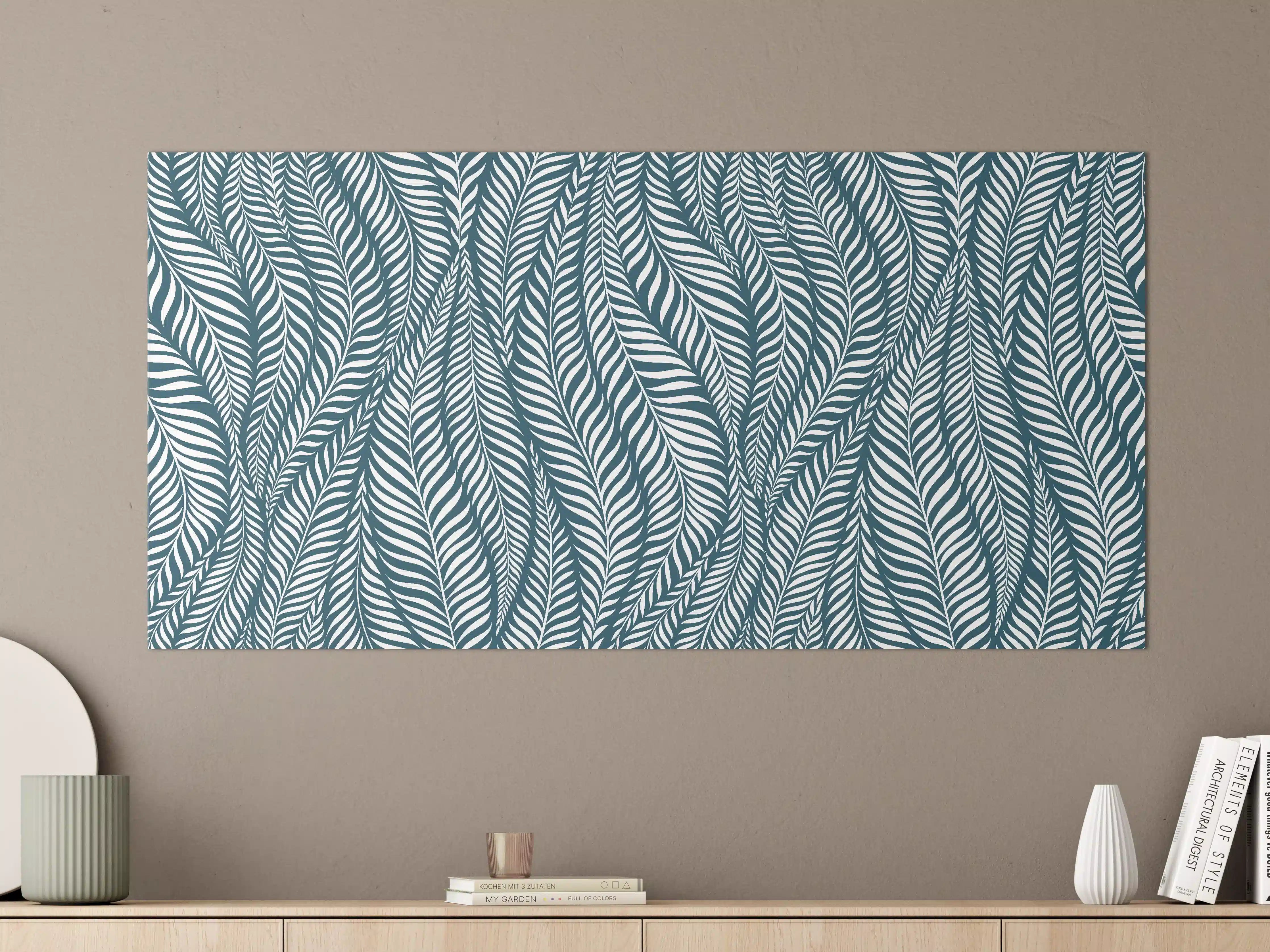 Große Wandbilder - Detailliertes Wandbild mit Blättermuster in Blau