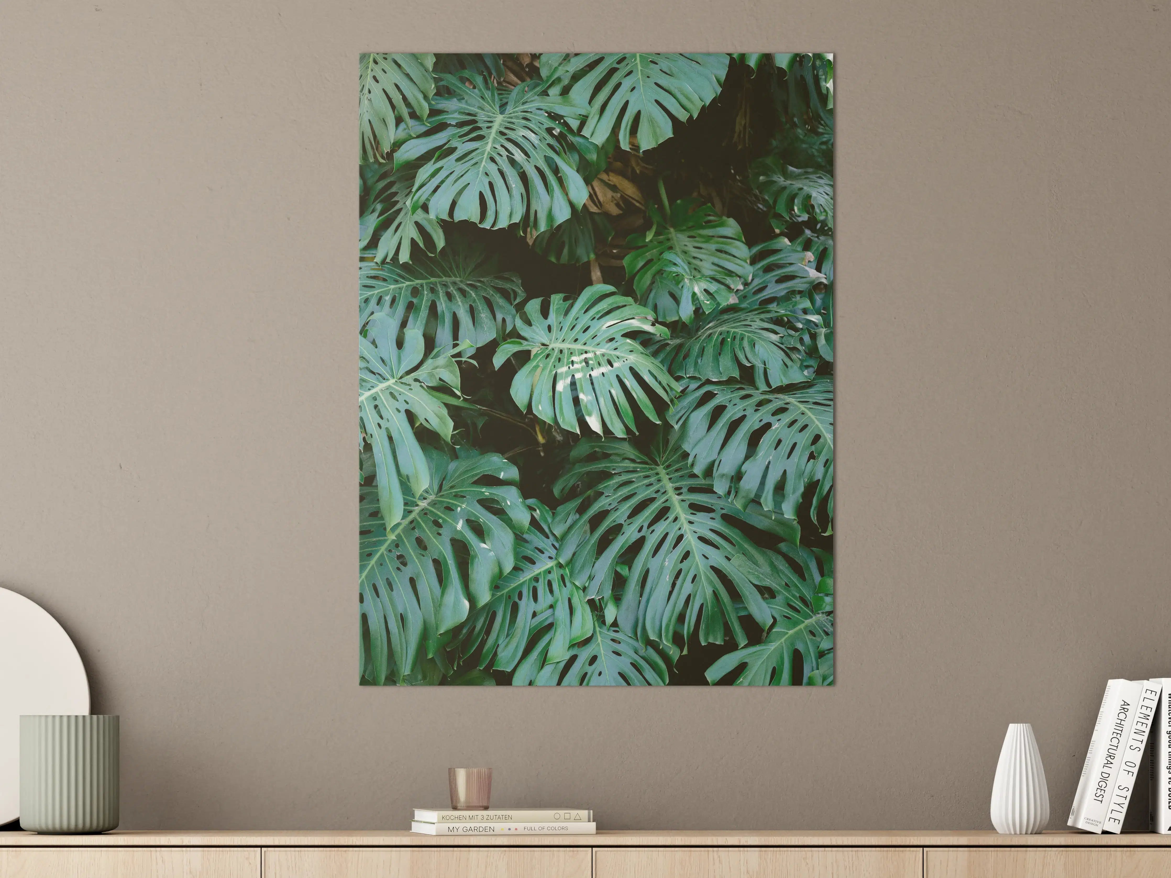 Große Wandbilder - Dichte Monstera-Blätter in grüner Farbpalette