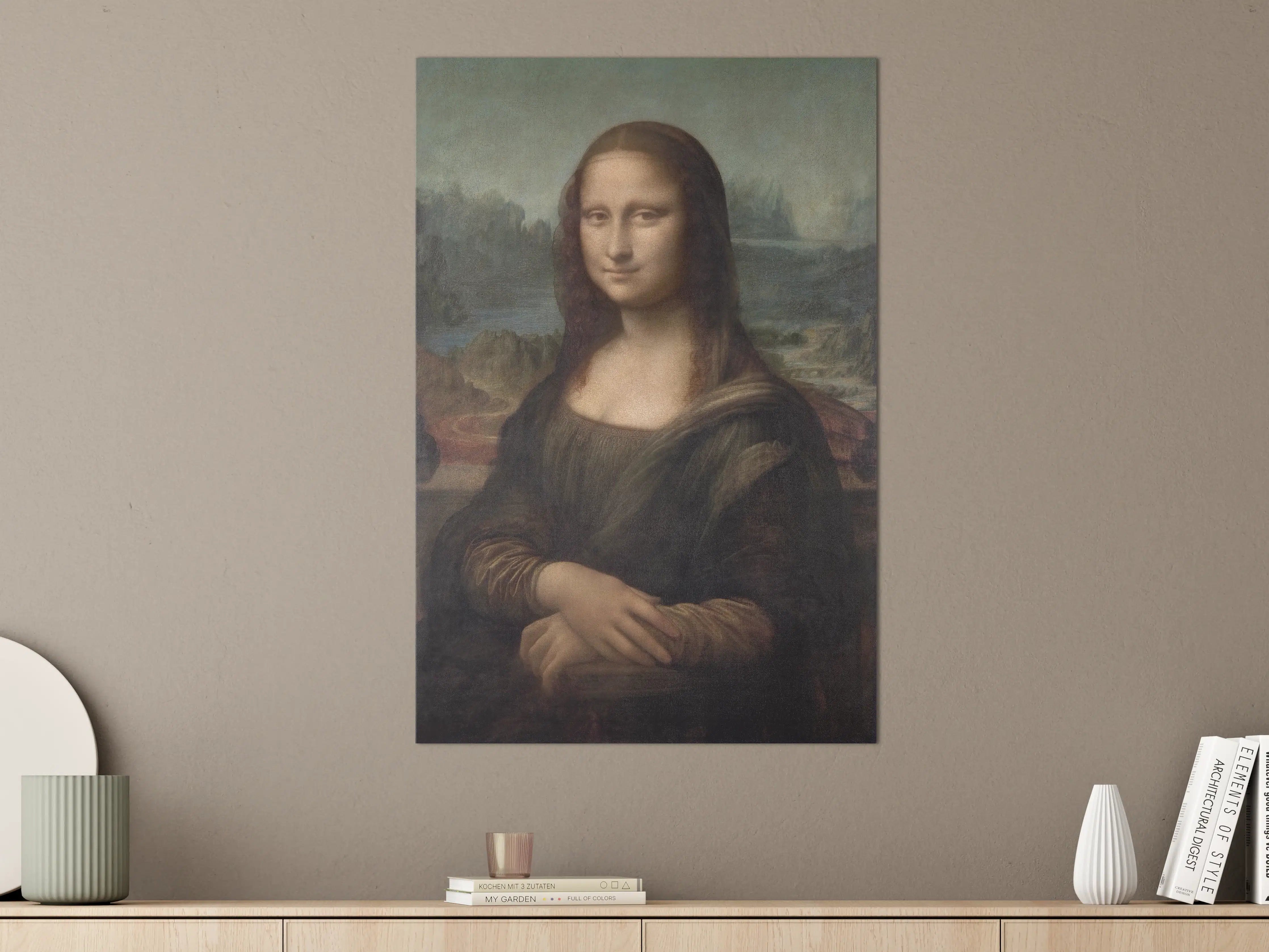 Große Wandbilder - Die Mona Lisa in sanften Grau- und Beigetönen