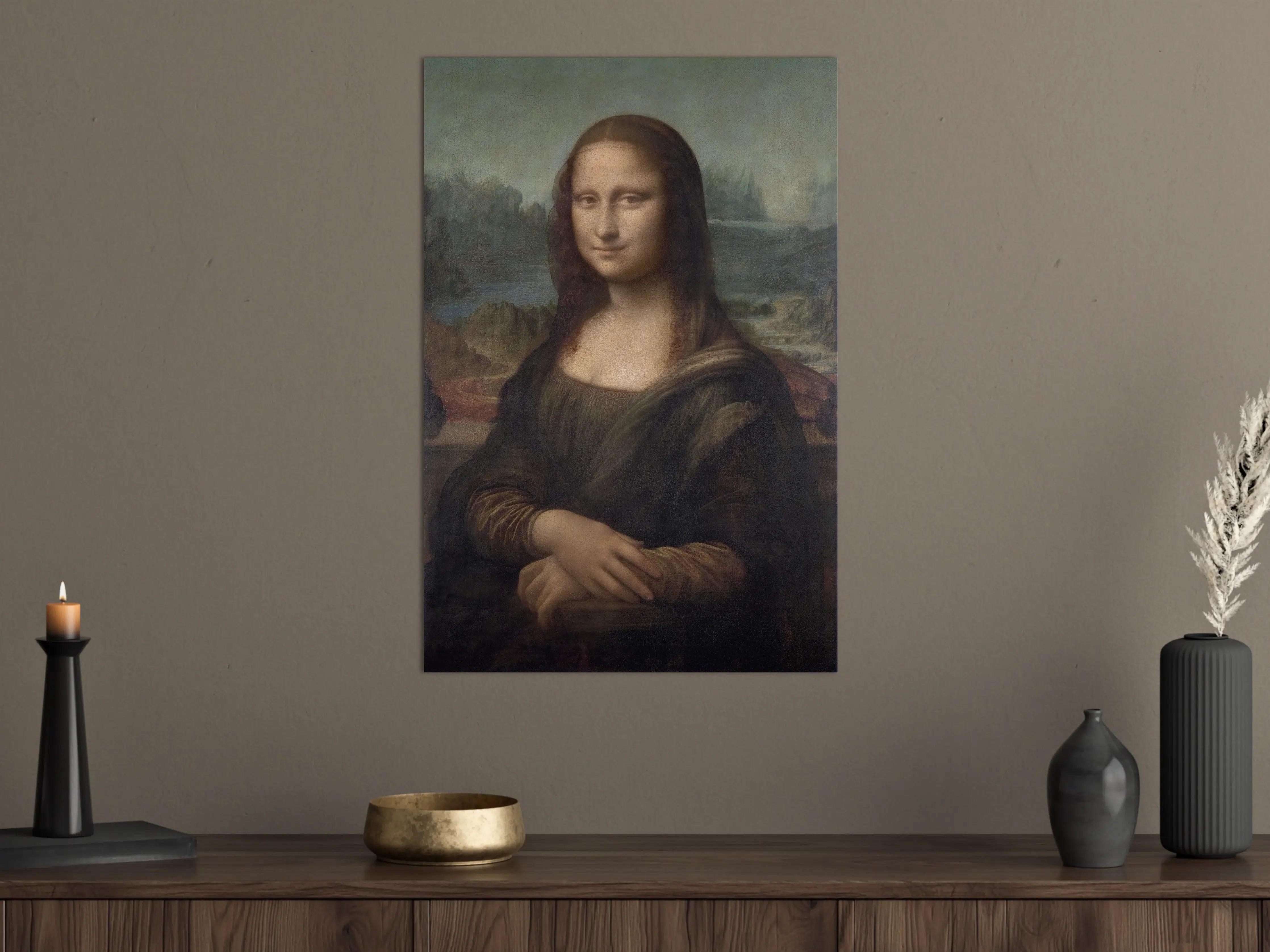Große Wandbilder - Die Mona Lisa in sanften Grau- und Beigetönen