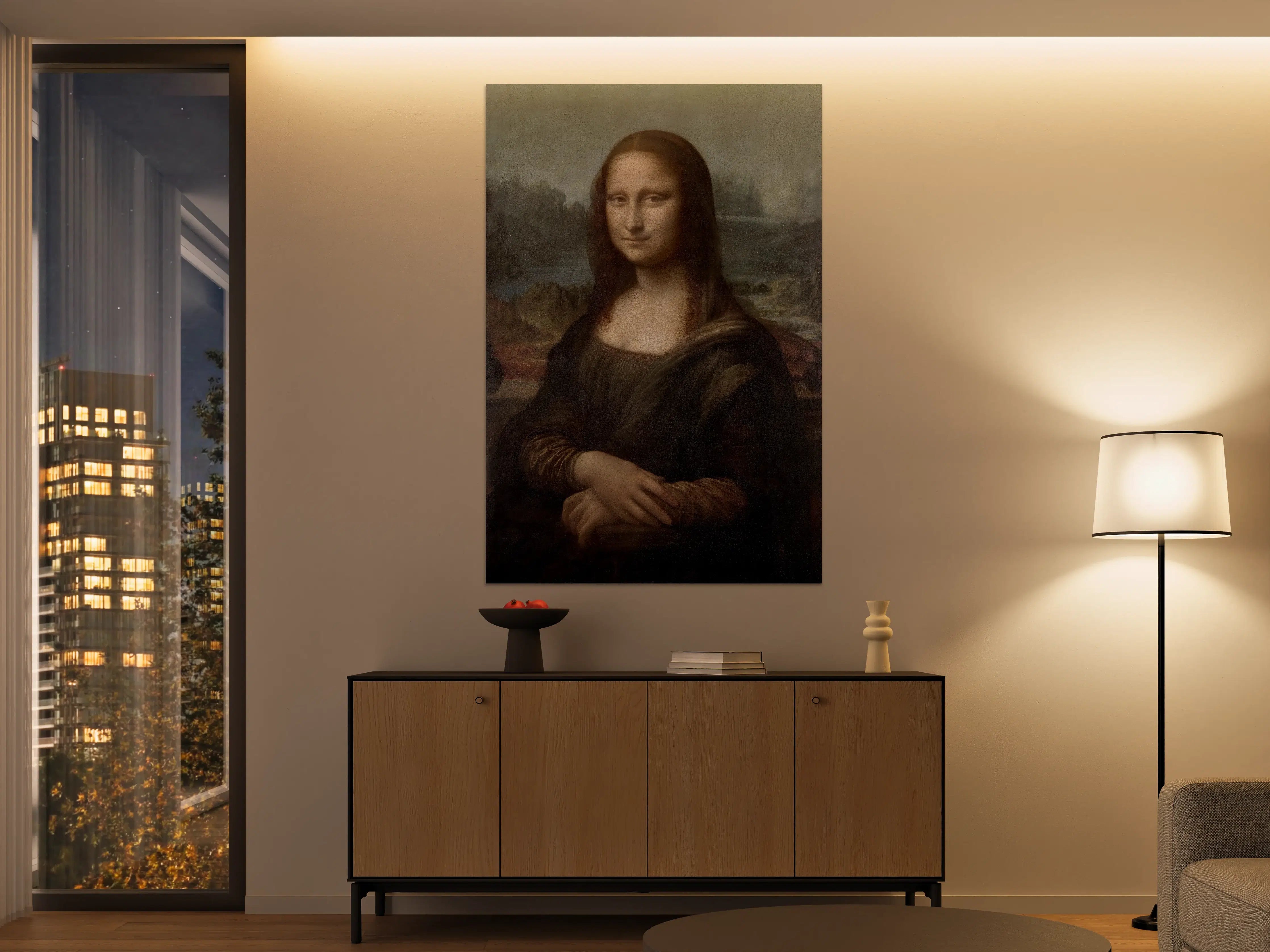 Große Wandbilder - Die Mona Lisa in sanften Grau- und Beigetönen