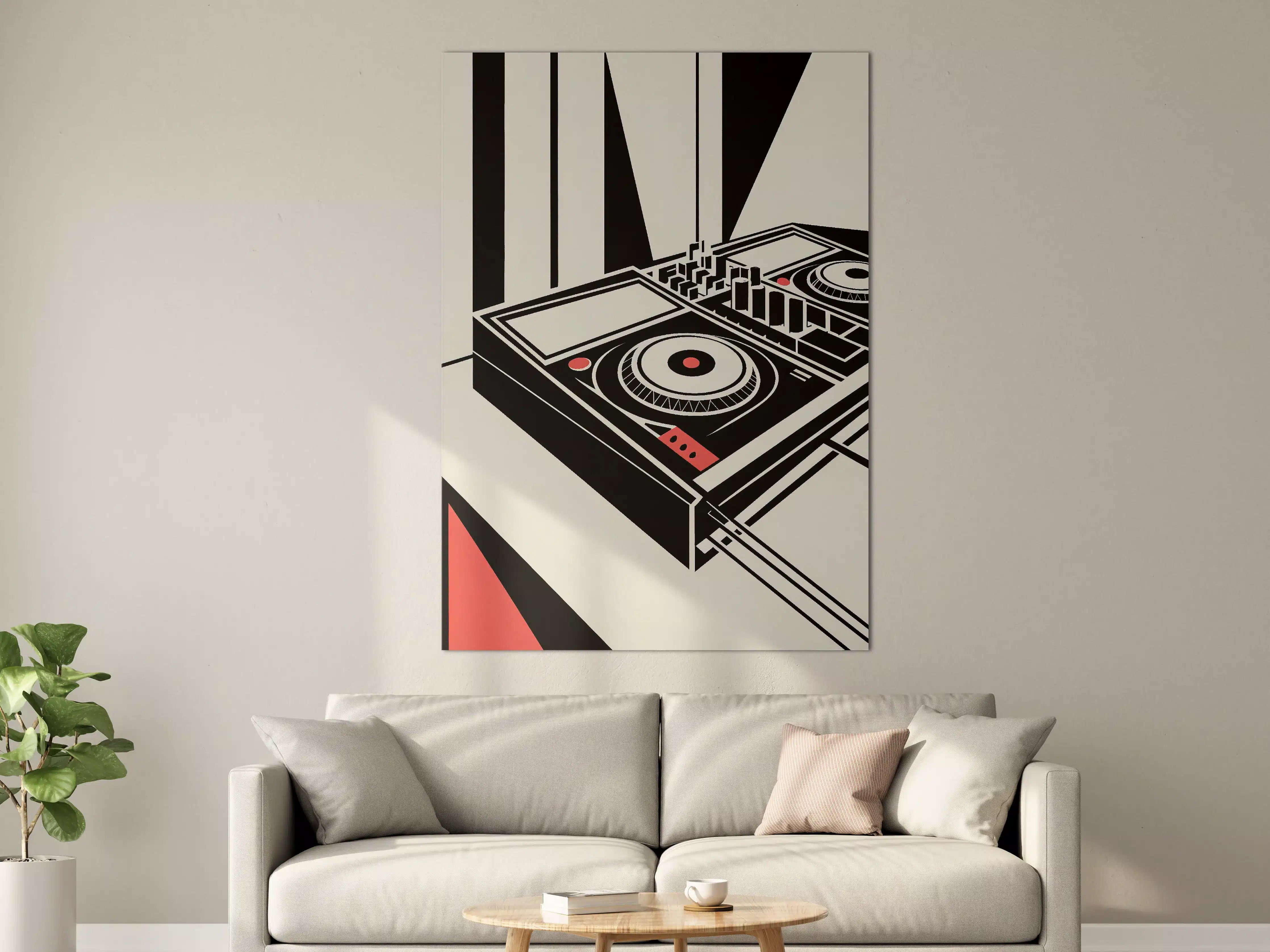 Große Wandbilder - Digital DJ-Deck in Schwarz-Weiß mit Rotakzenten