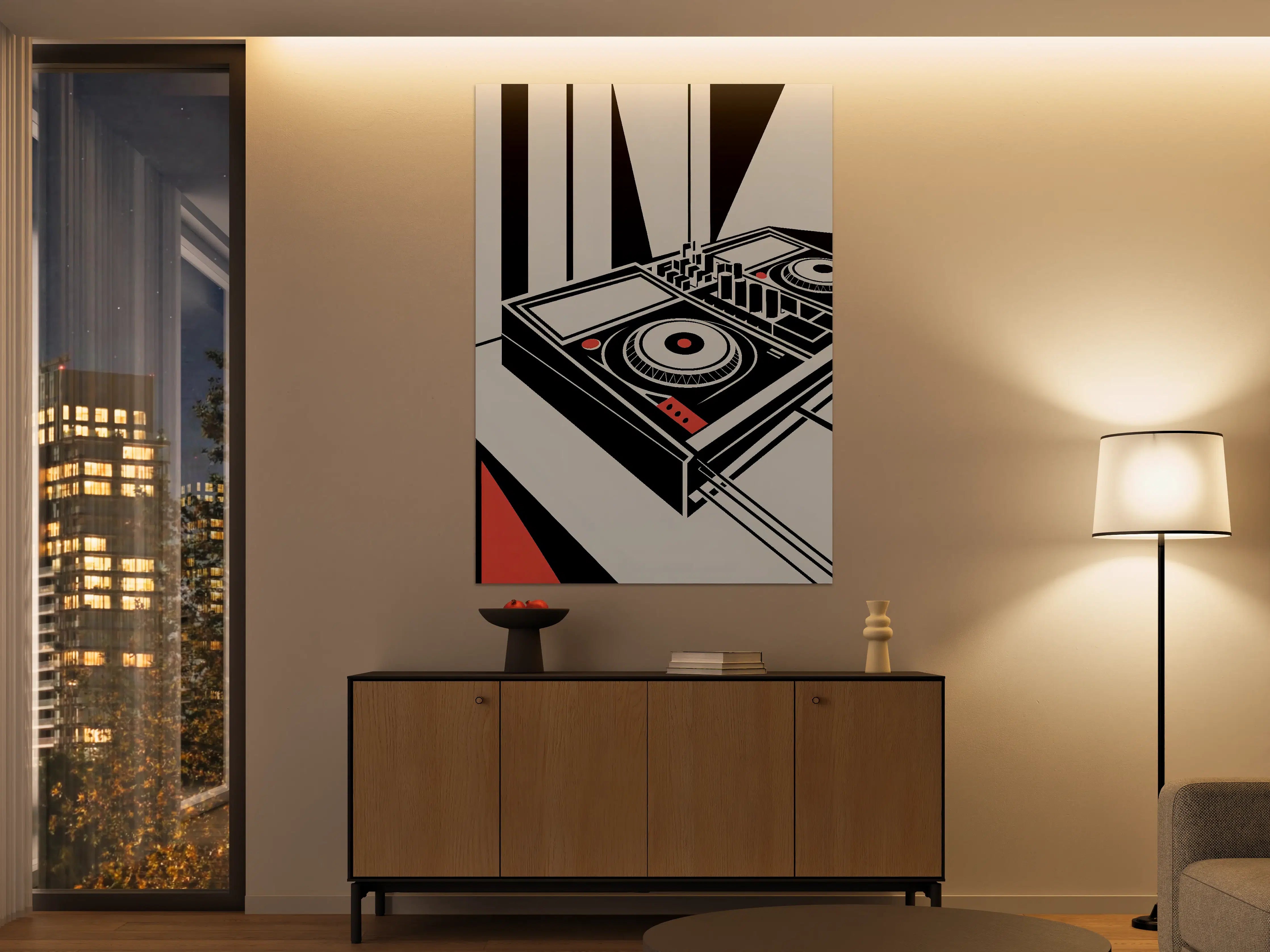 Große Wandbilder - Digital DJ-Deck in Schwarz-Weiß mit Rotakzenten