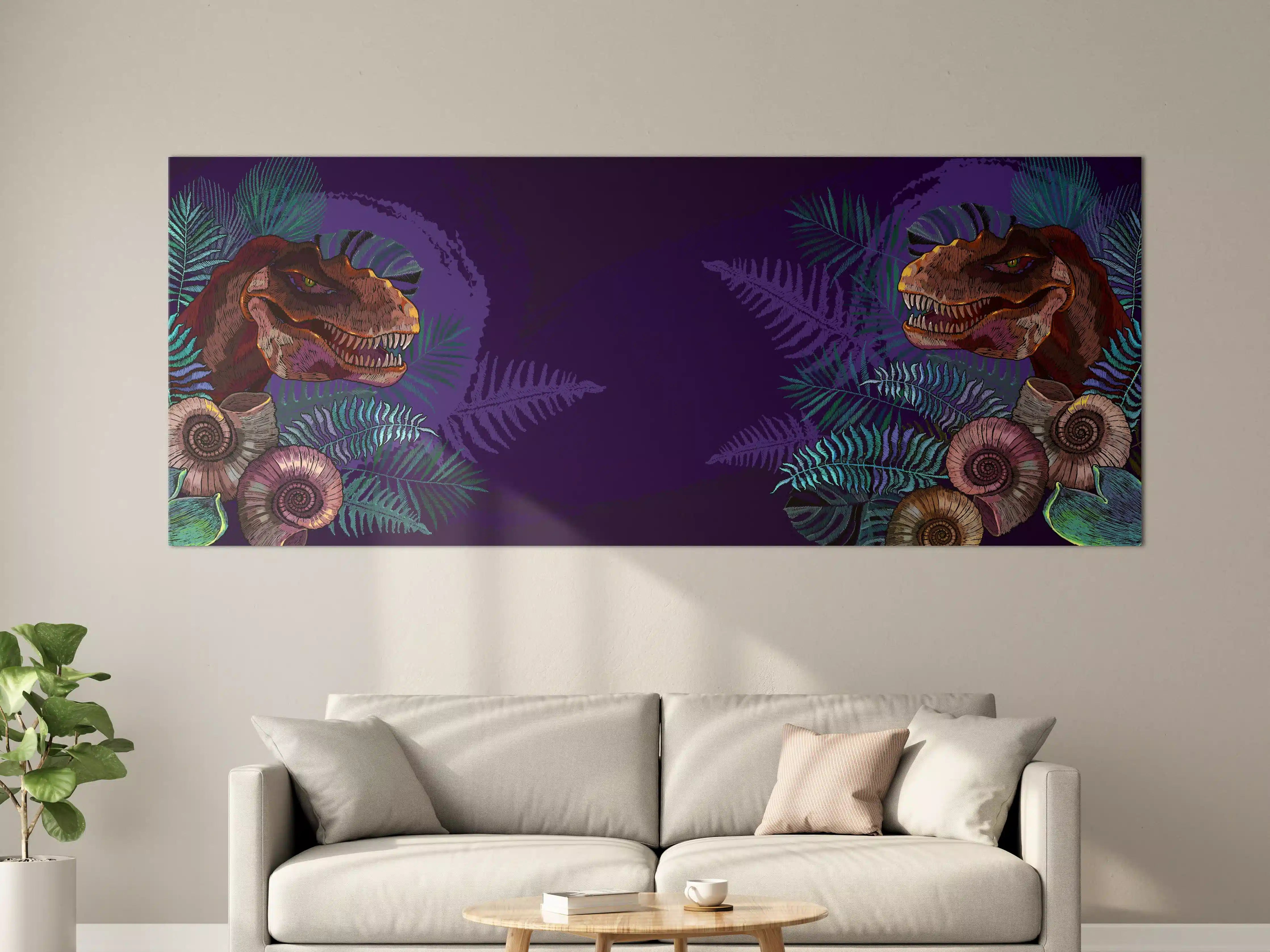 Große Wandbilder - Dinosaurier Fossil & Palmen