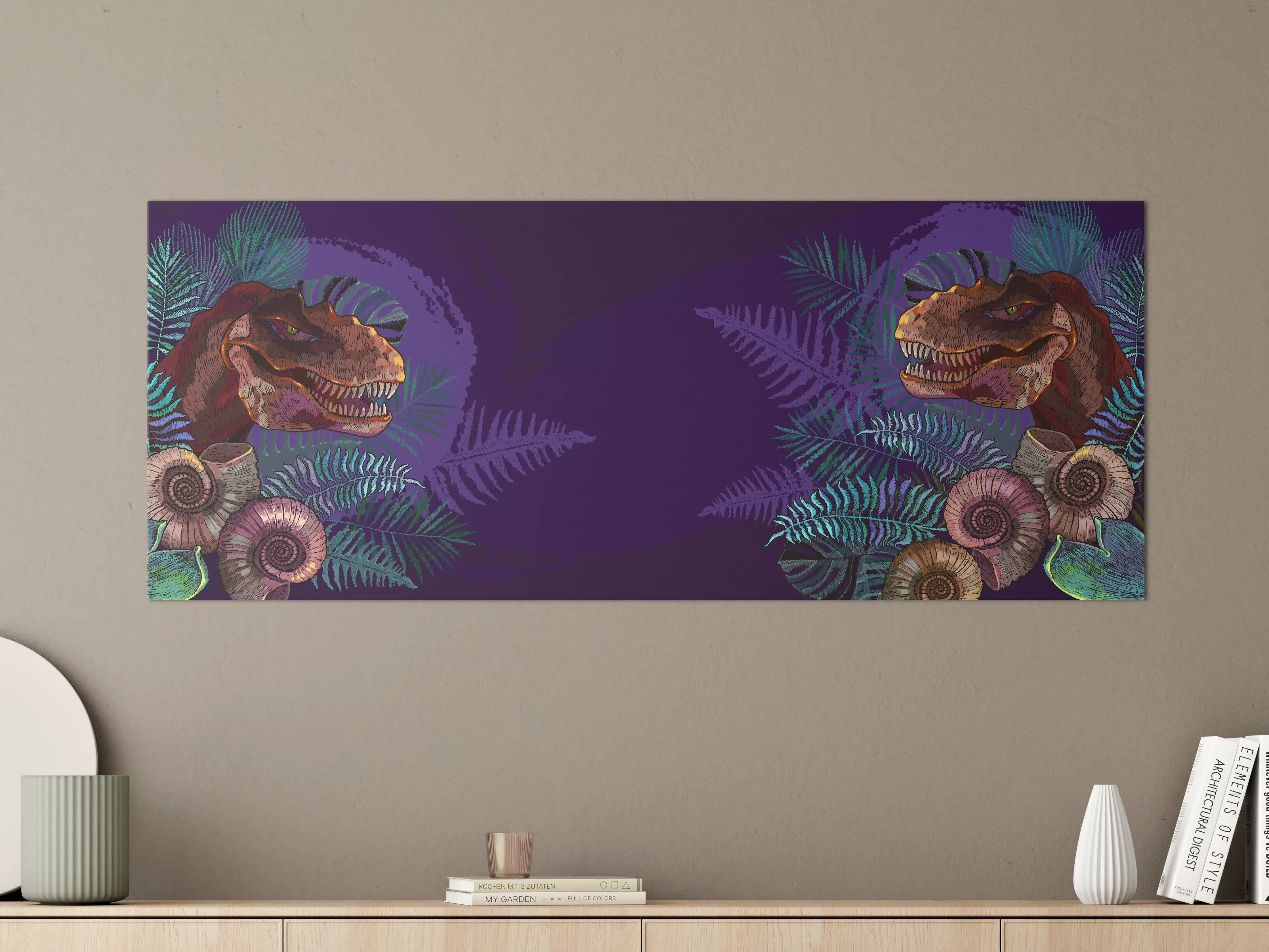 Große Wandbilder - Dinosaurier & Fossilien Dunkellila Muster