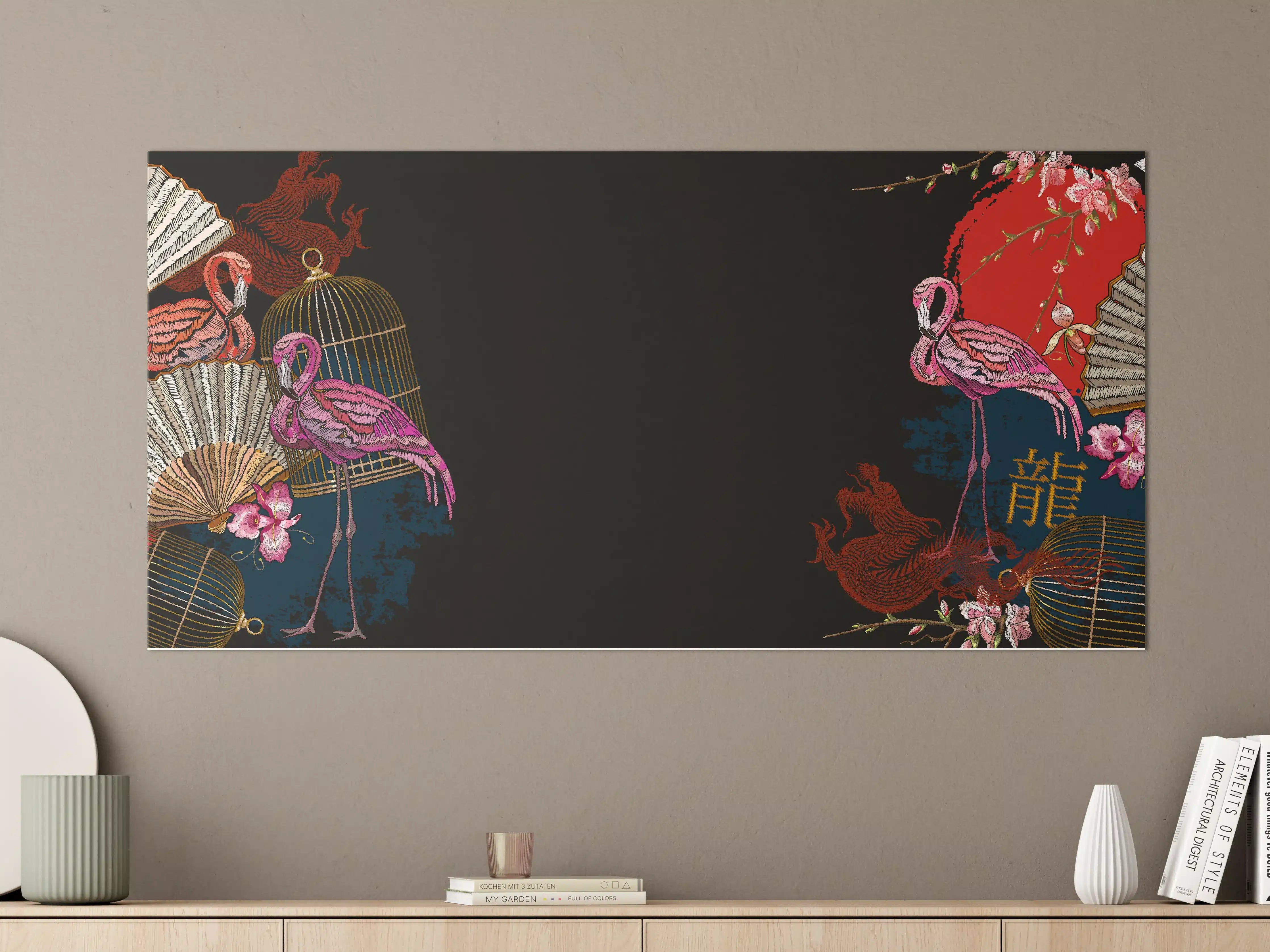 Große Wandbilder - Drachen & Flamigos - Stickmuster