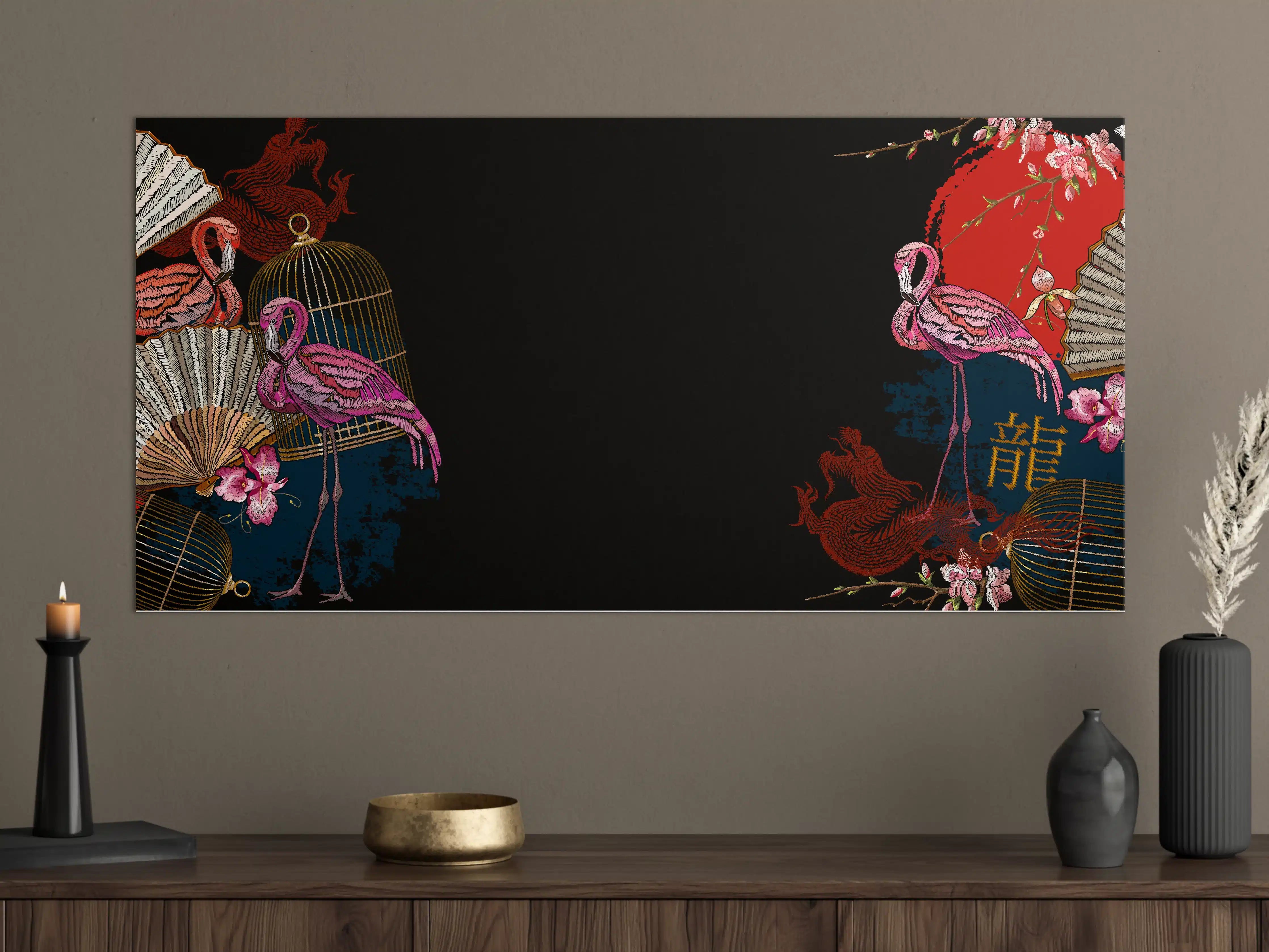 Große Wandbilder - Drachen & Flamigos - Stickmuster