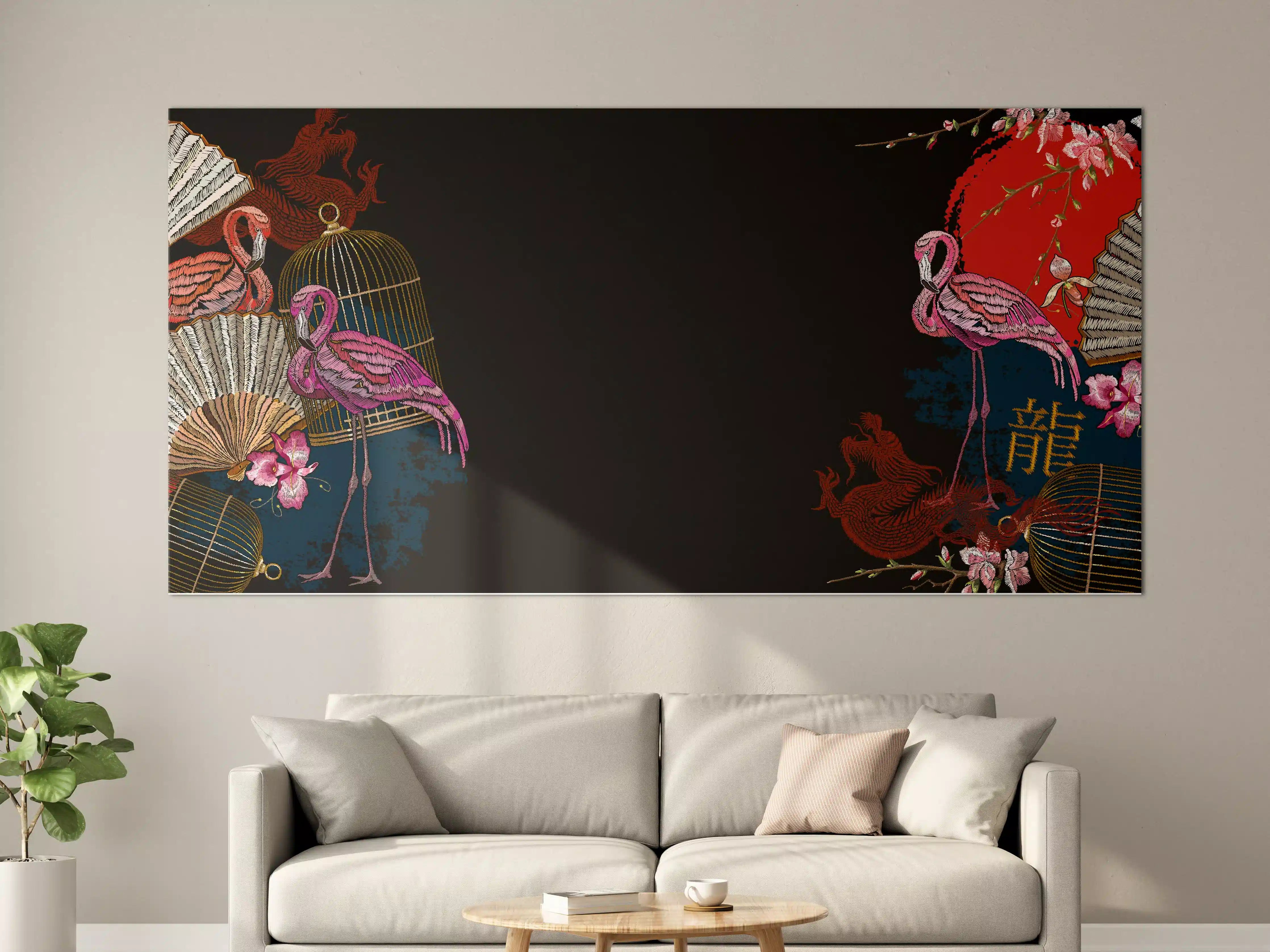 Große Wandbilder - Drachen & Flamigos - Stickmuster