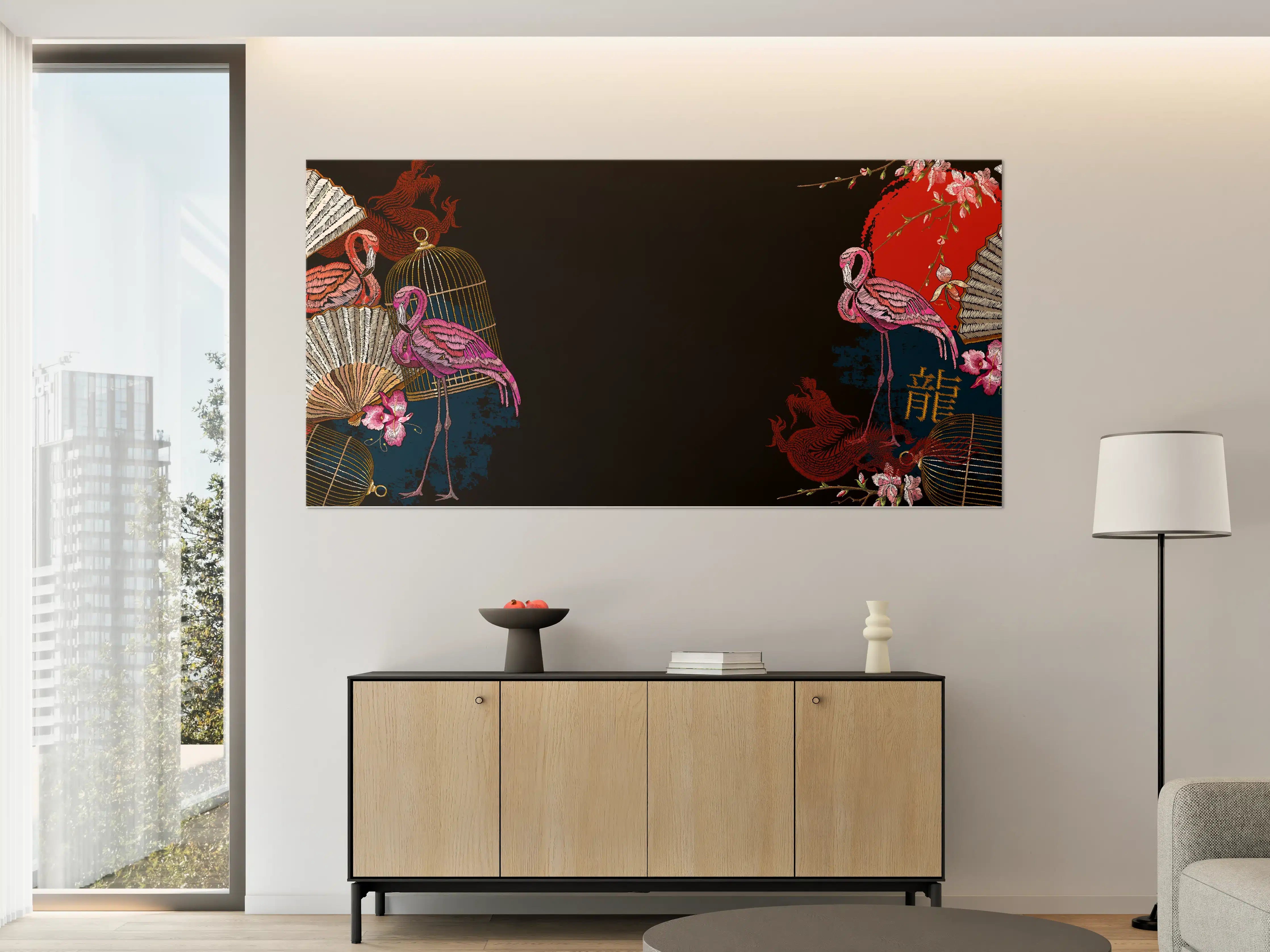 Große Wandbilder - Drachen & Flamigos - Stickmuster