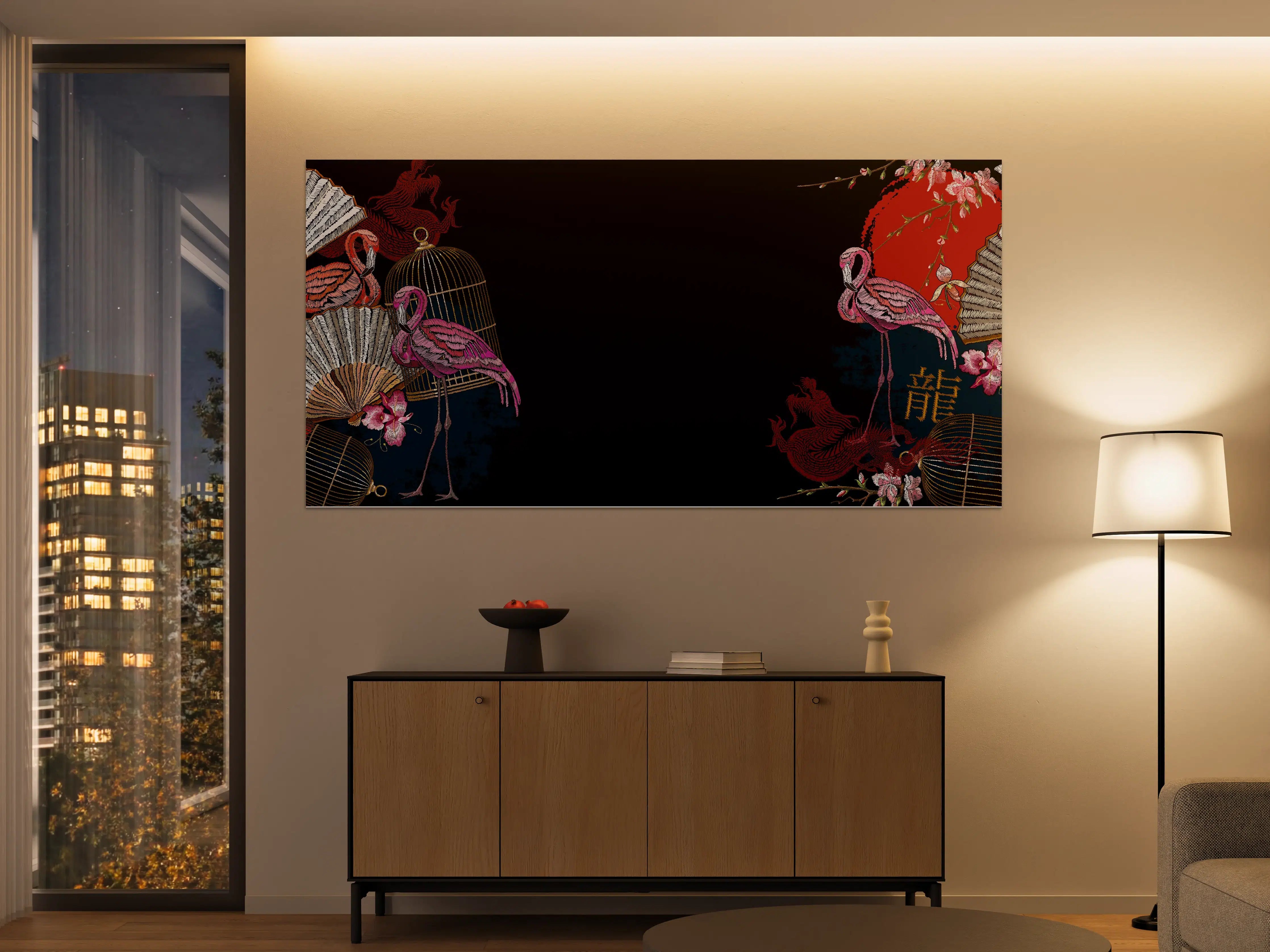 Große Wandbilder - Drachen & Flamigos - Stickmuster