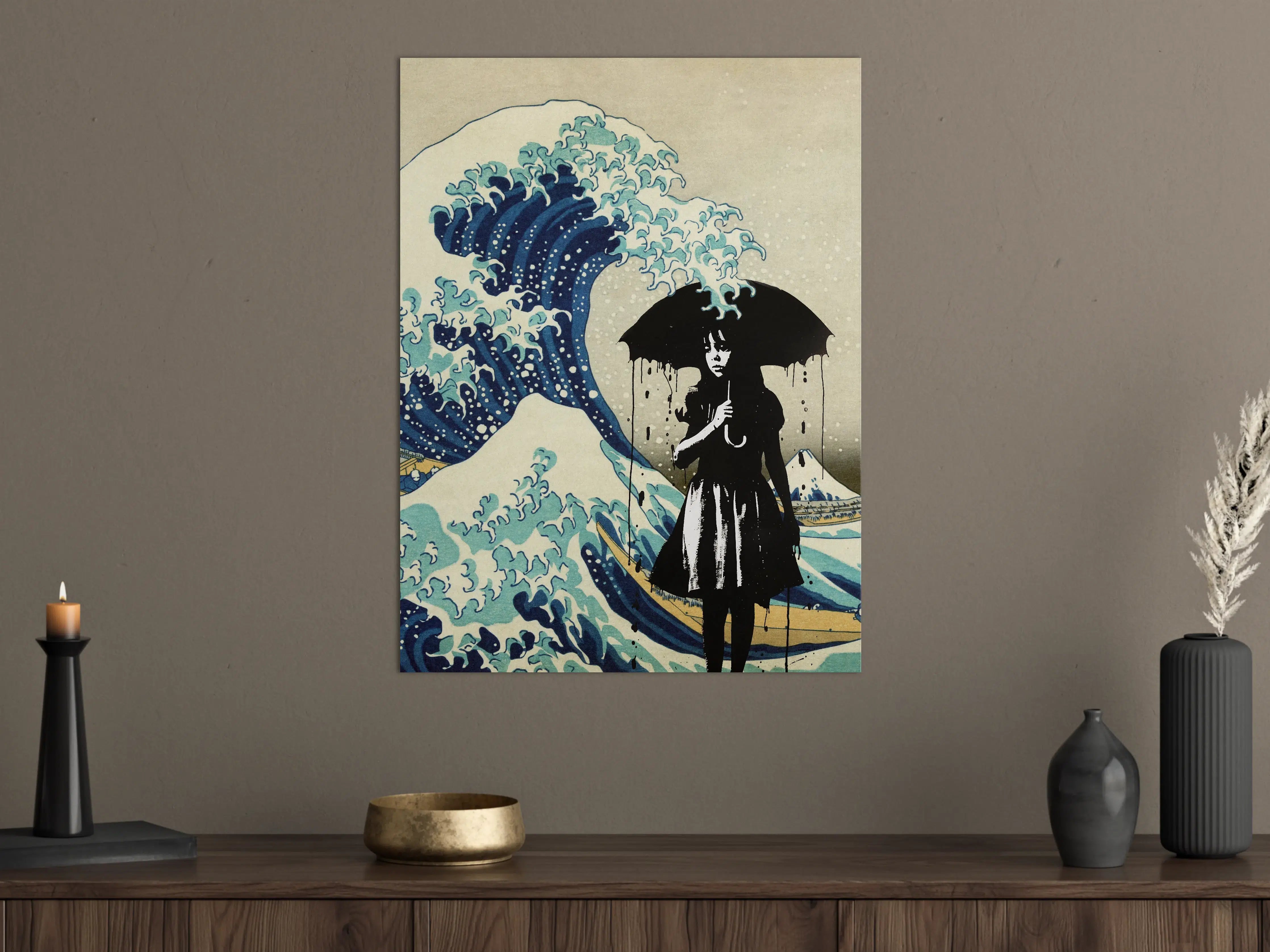 Große Wandbilder - Dramatische Meerwellen mit dunkler Figur